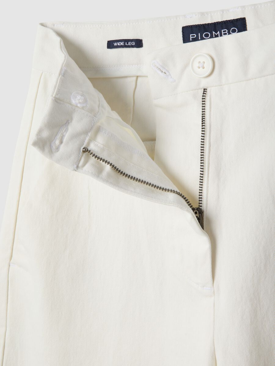 White Stretch Denim Wide Leg Trousers_1