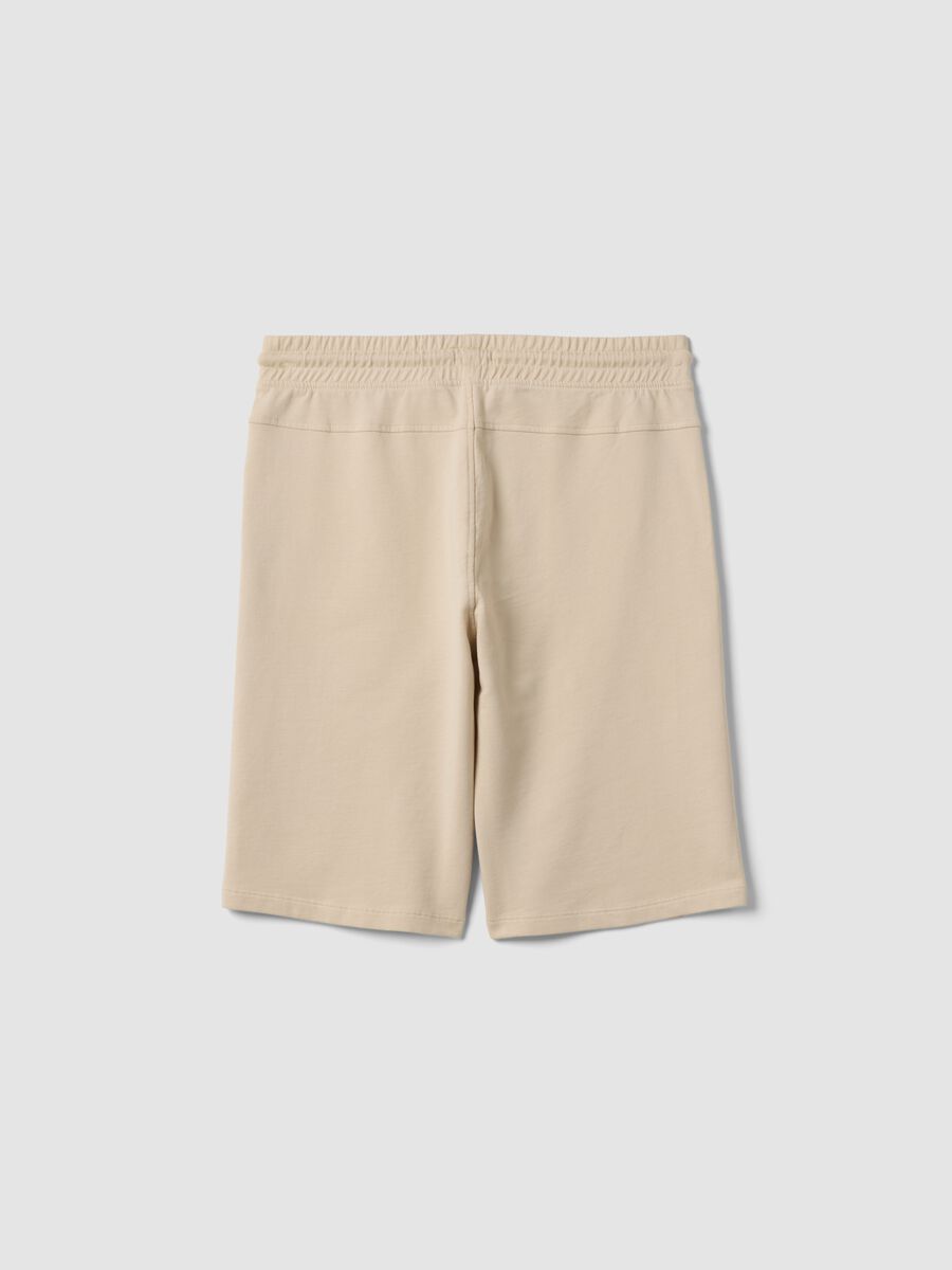 Beige pure cotton jogger shorts for boys with elasticated waist_1
