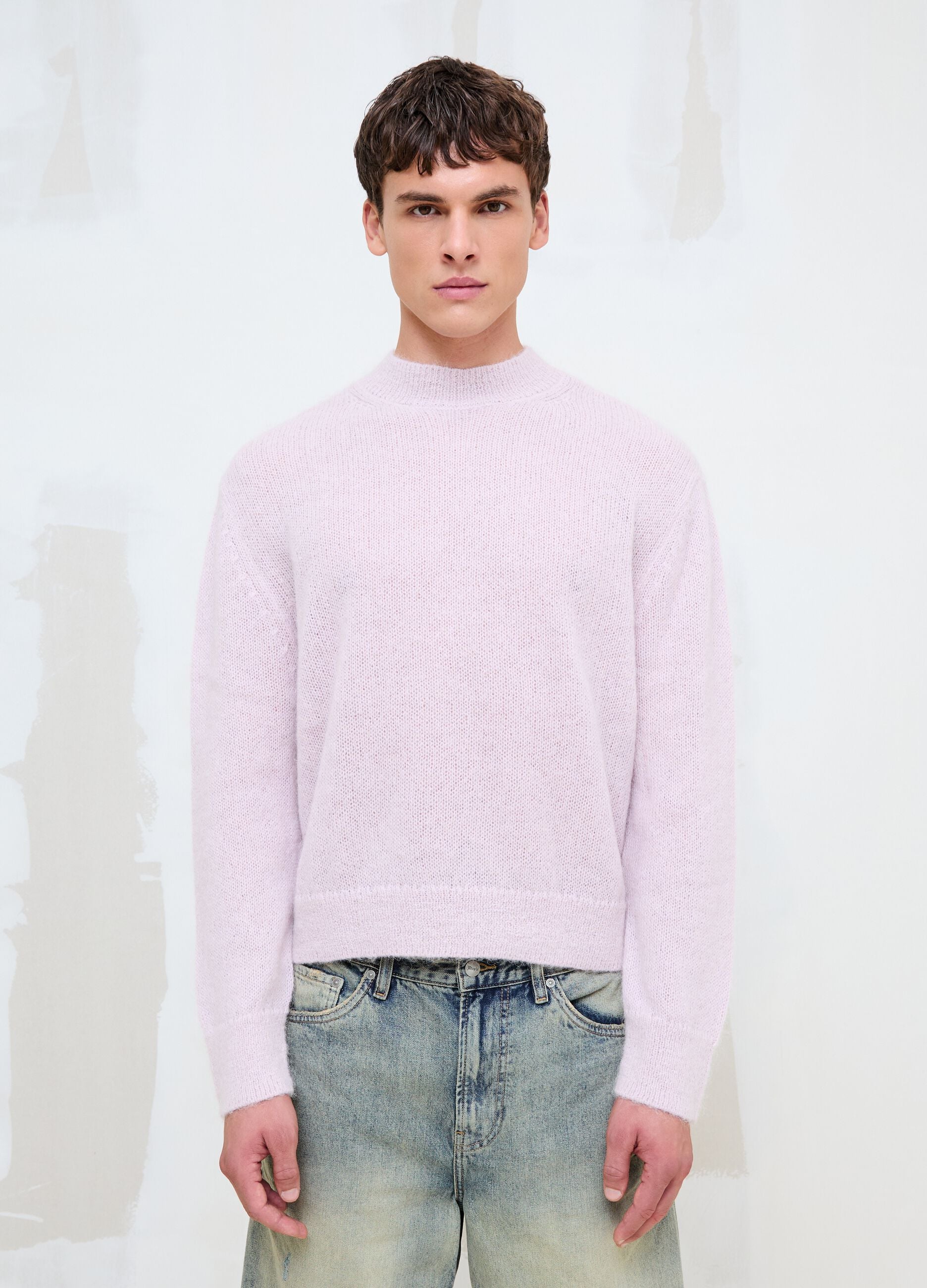 Mohair-Pullover mit Rundhalsausschnitt in Hellrosa
