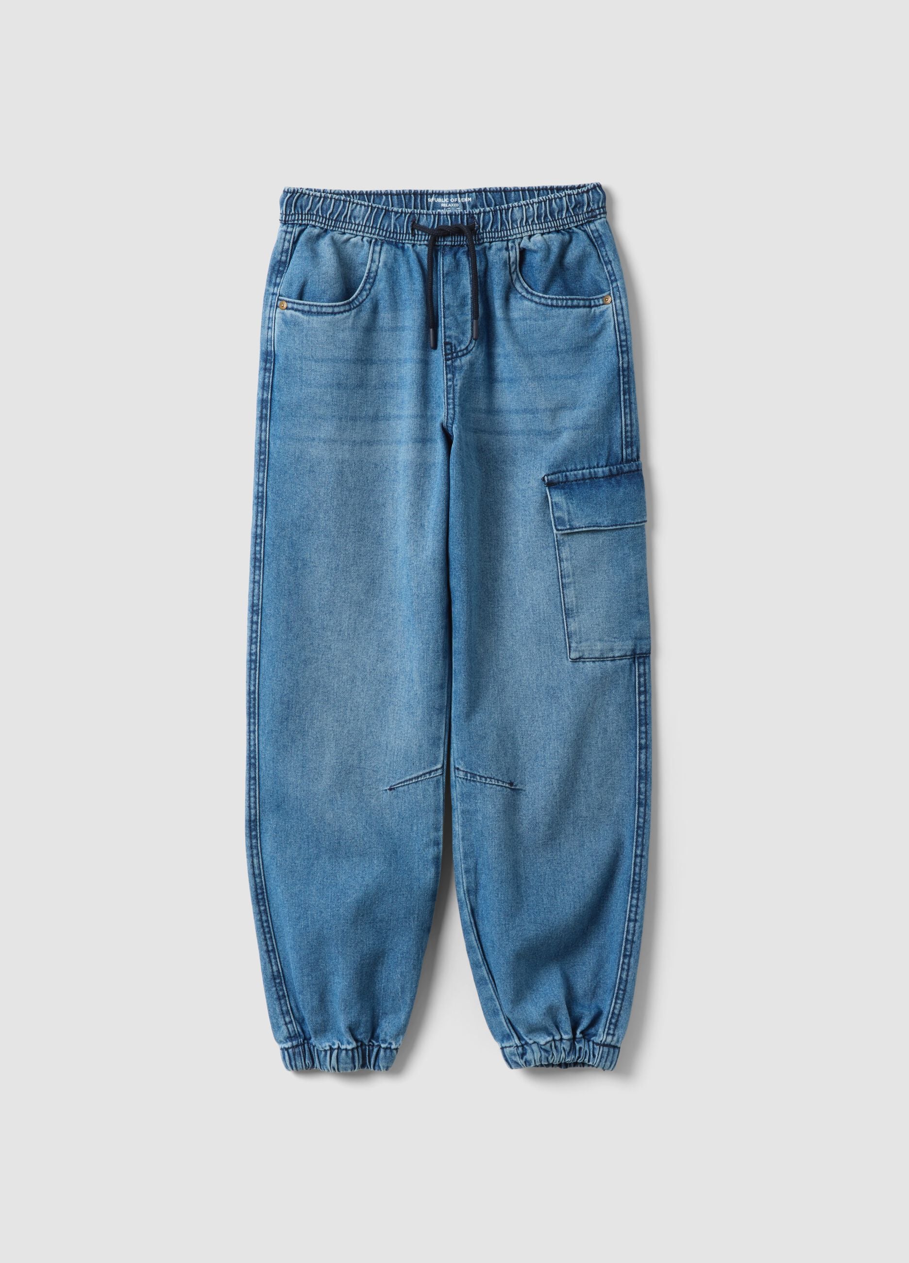 Jog denim azzurri in puro cotone con vita elasticizzata relaxed fit