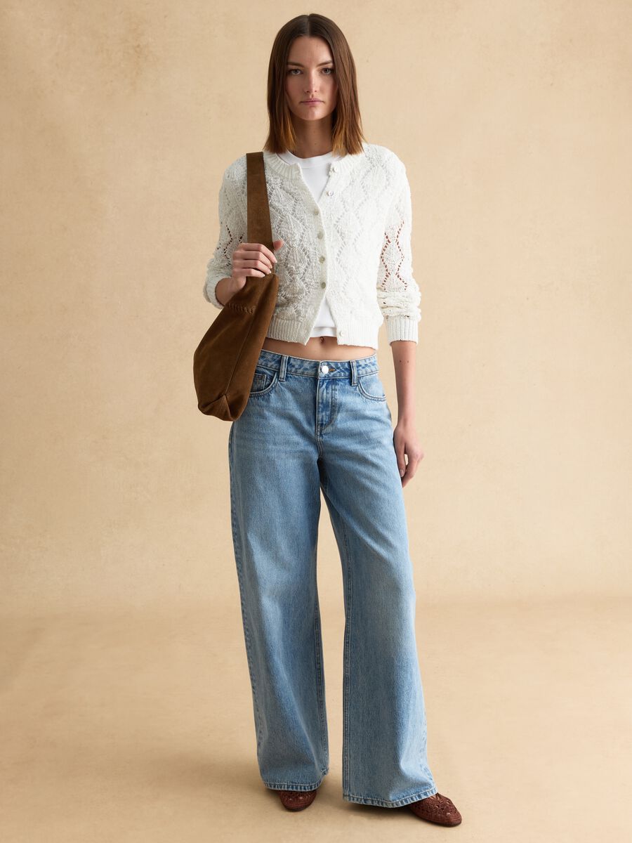 Cardigan in misto cotone bianco regular fit con lavorazione a maglia_2