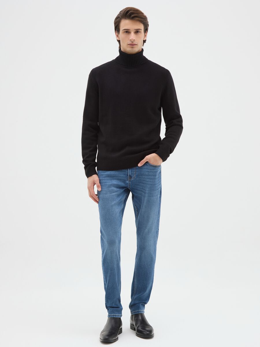 Blue denim skinny fit cotton blend jeans_0