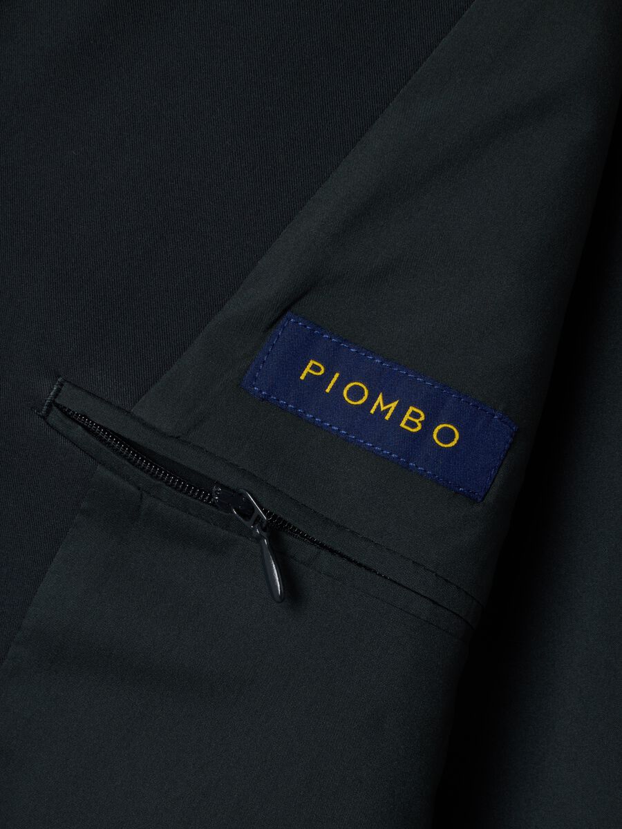 Blazer blu in twill di viscosa elasticizzata slim fit con rever a lancia_1