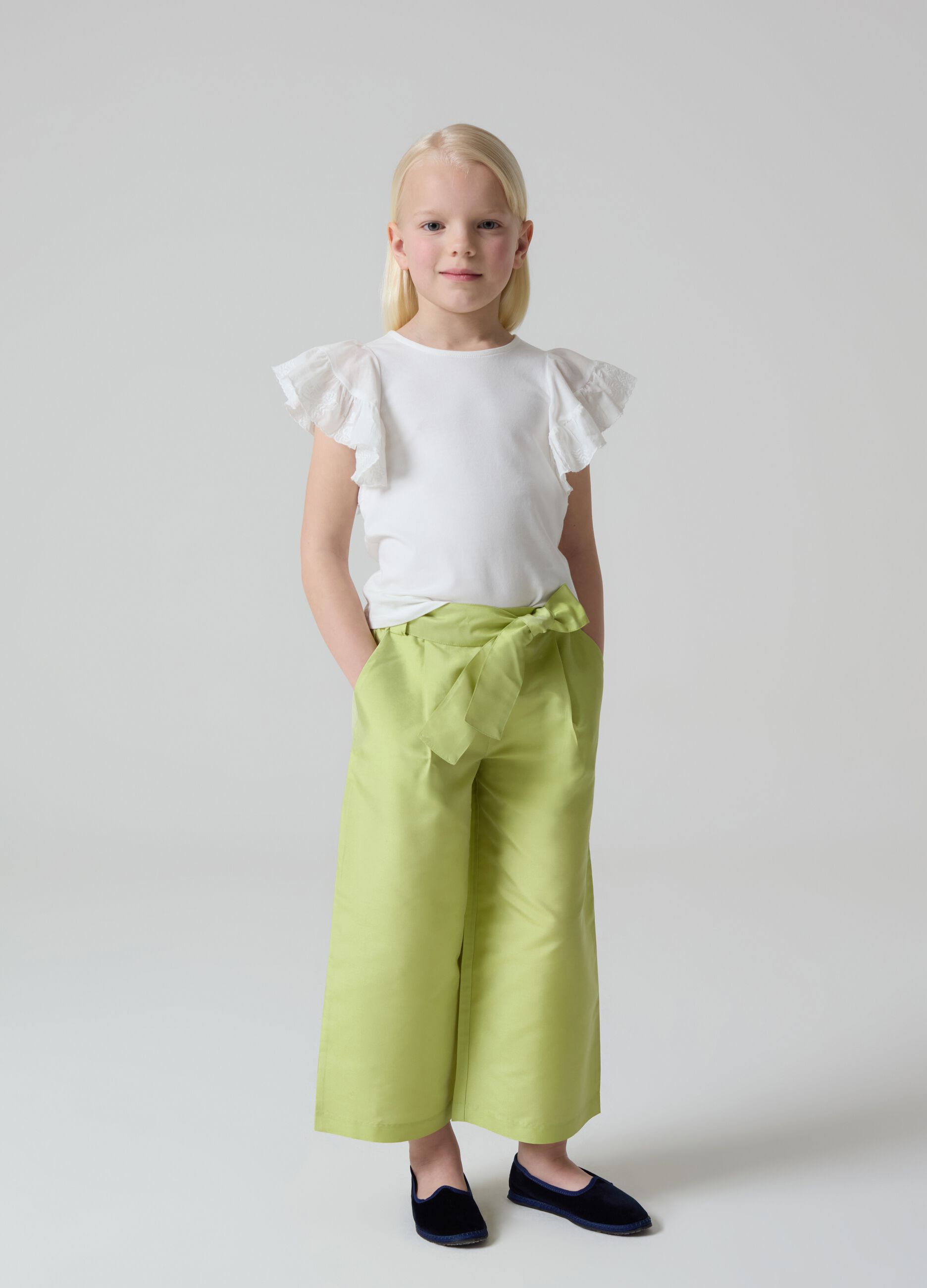 Taffeta trousers with lurex embroidery