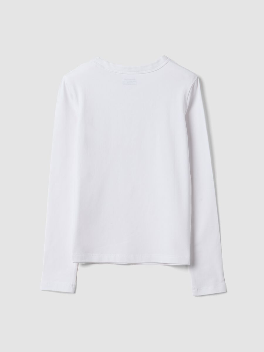 White organic cotton and stretch viscose T-shirt with ribbed neckline for girls_6