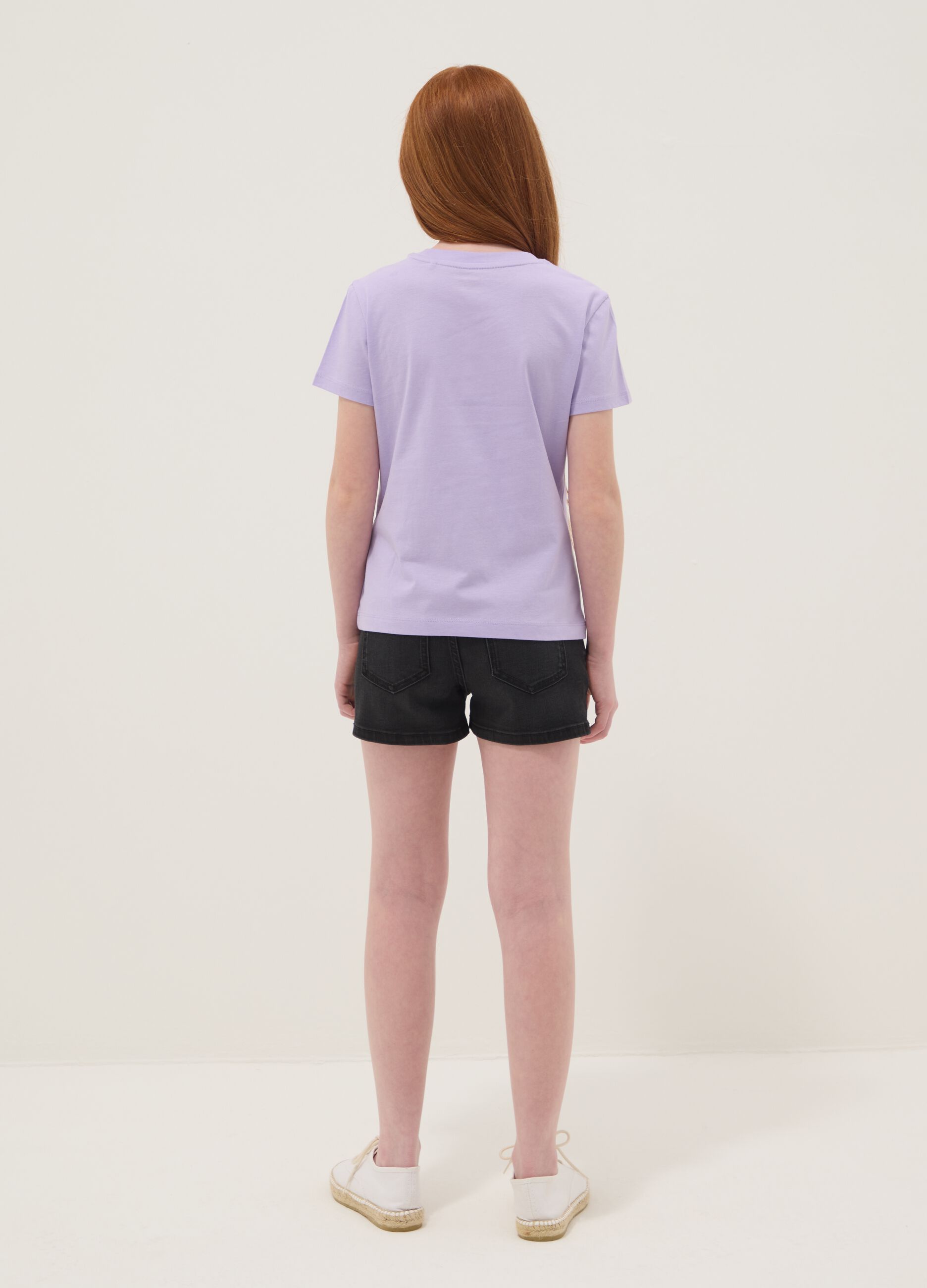 Schwarze Denim-Shorts f&uuml;r M&auml;dchen aus elastischem Baumwollmix, Slim Fit