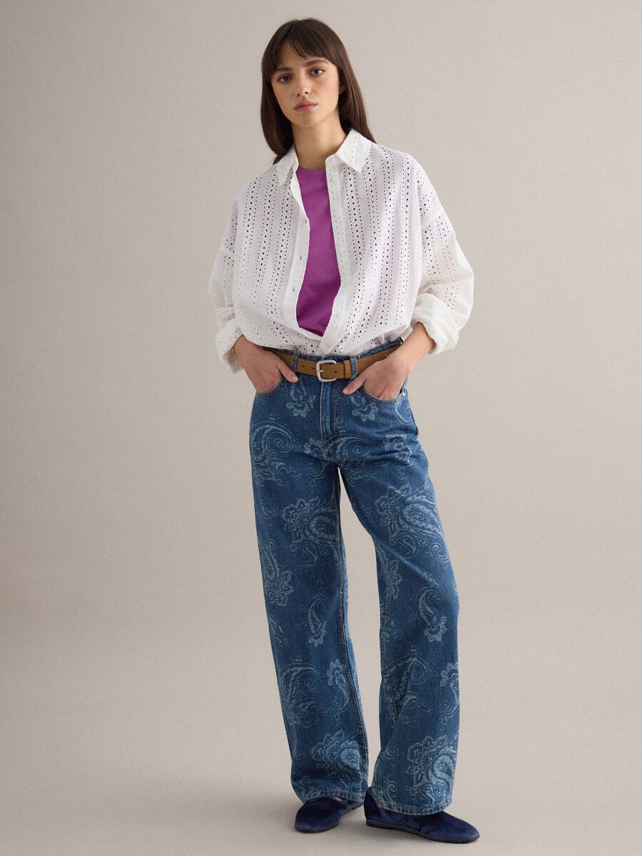 White pure cotton embroidered shirt regular fit with perforated design_2