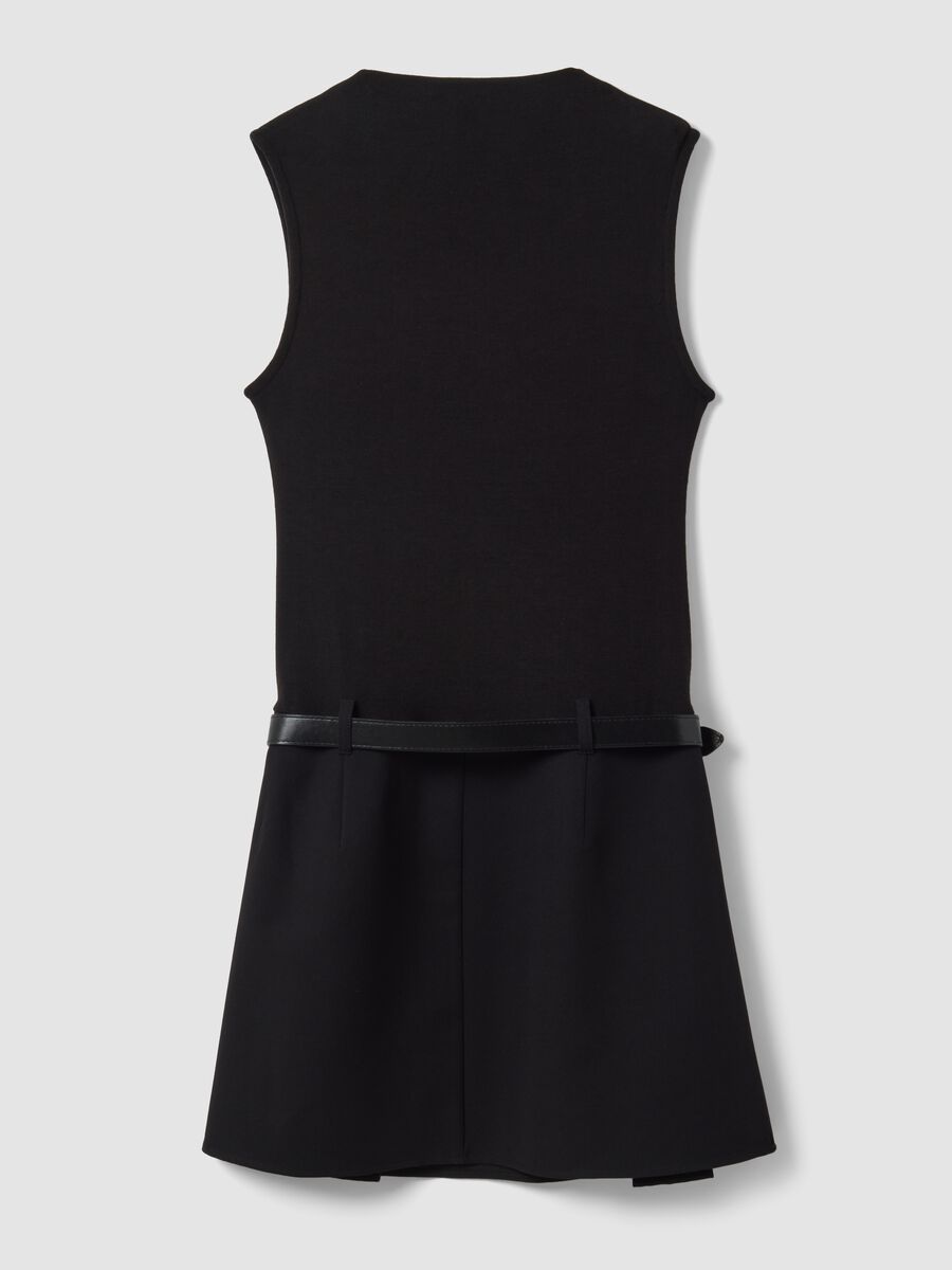 Black stretch viscose dress with structured high neckline_6