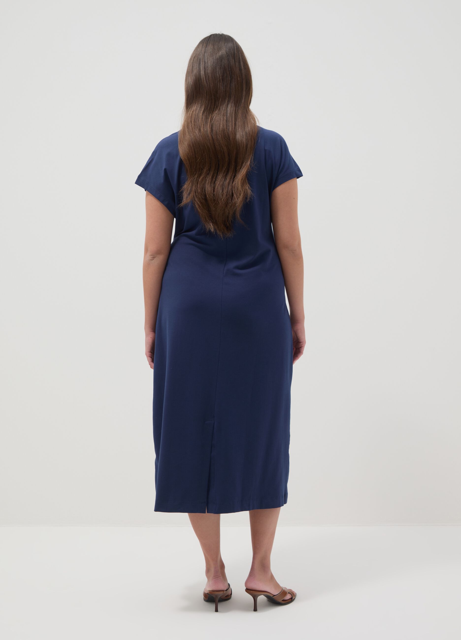 Blue stretch-cotton midi dress