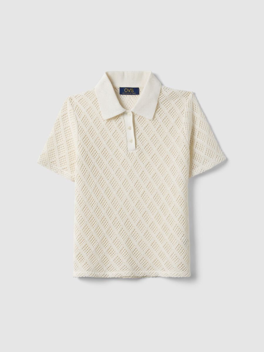 White regular fit polo with mesh texture_4