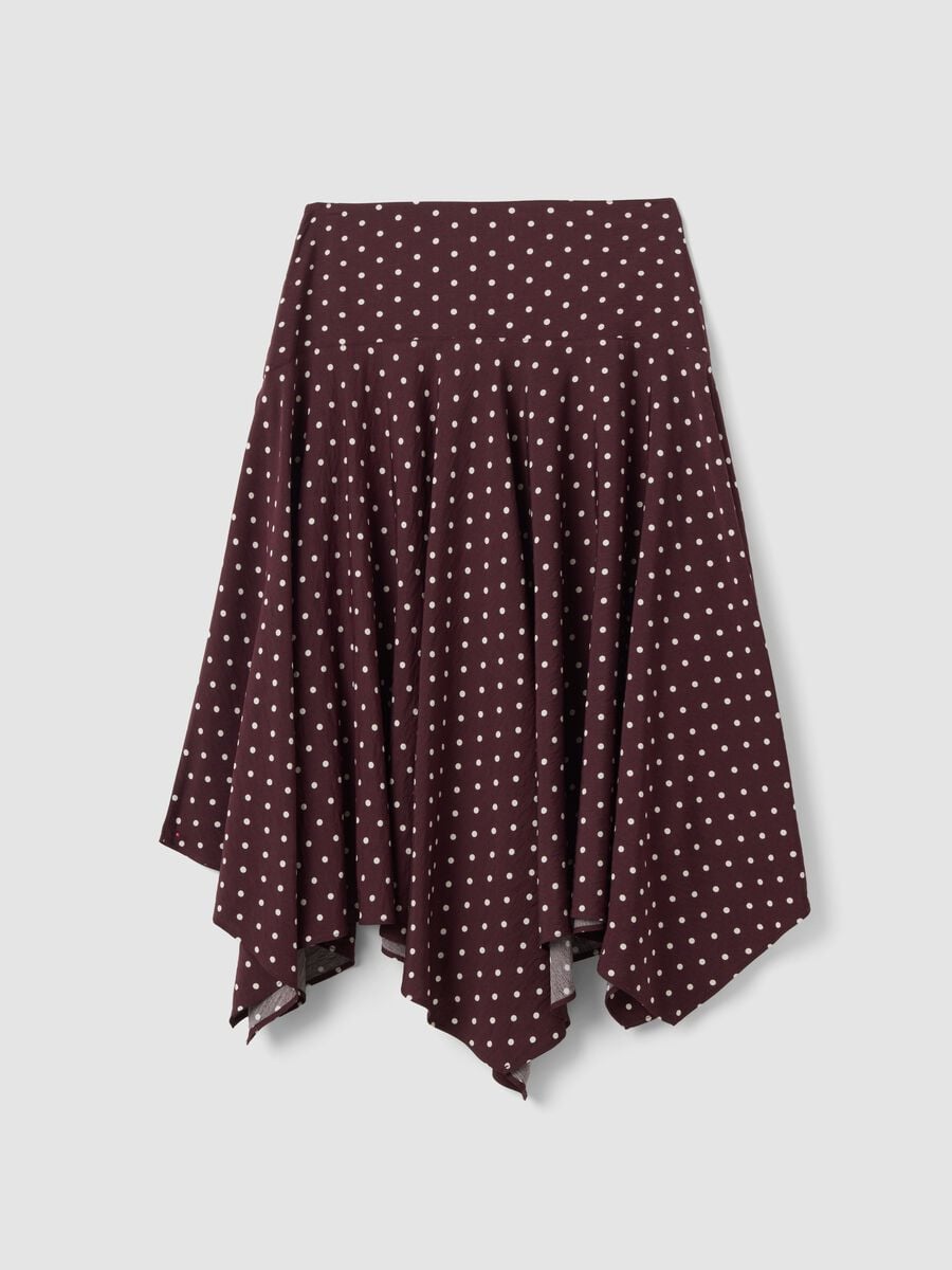 Brown polka-dot skirt in a viscose-blend with an asymmetric hem_1