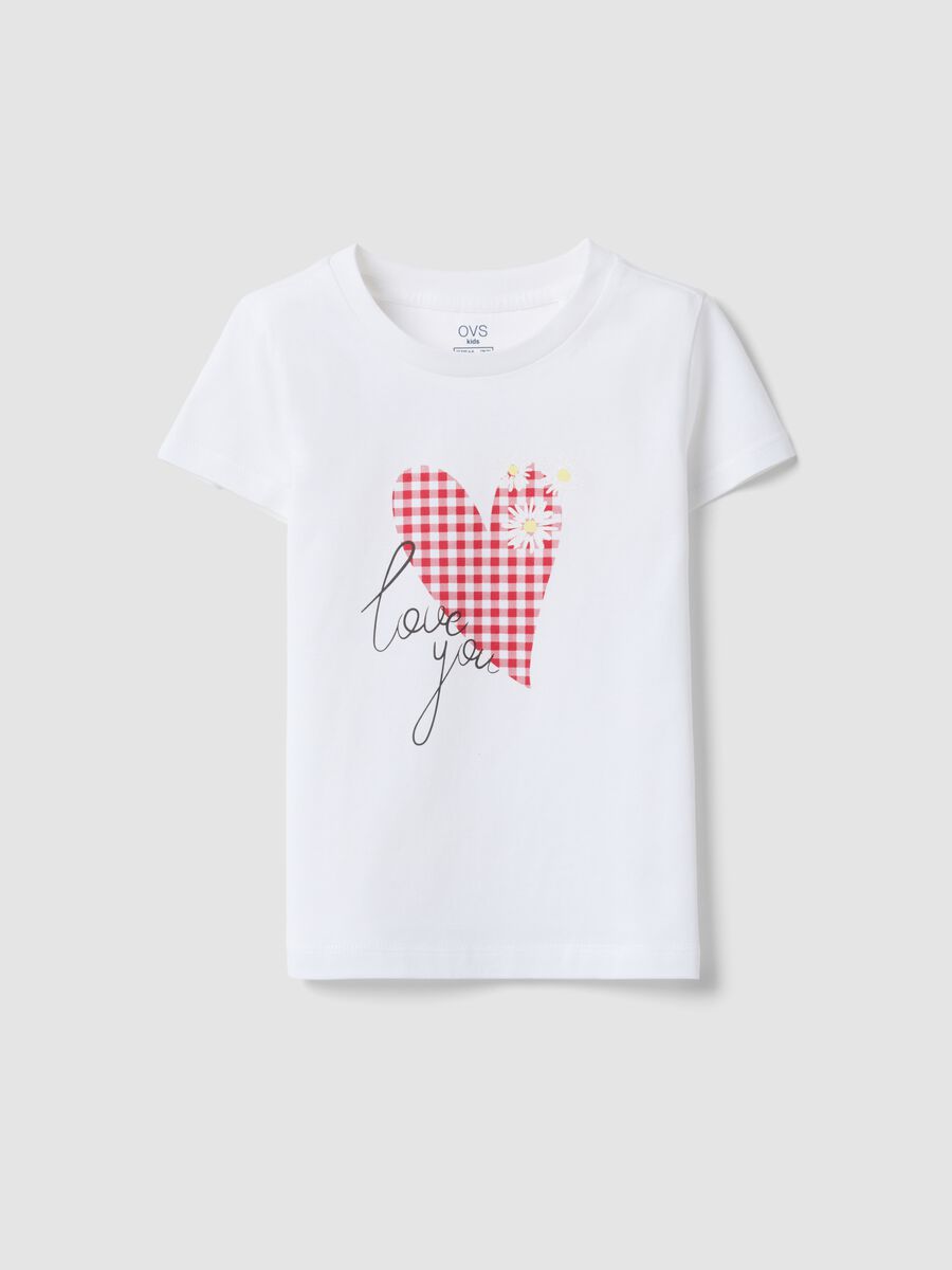 White regular fit pure cotton t-shirt with print for girls_0