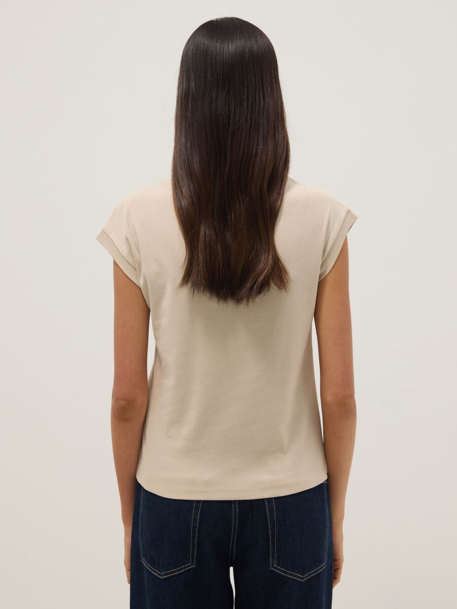 Beige pure cotton T-shirt with openwork inserts_3
