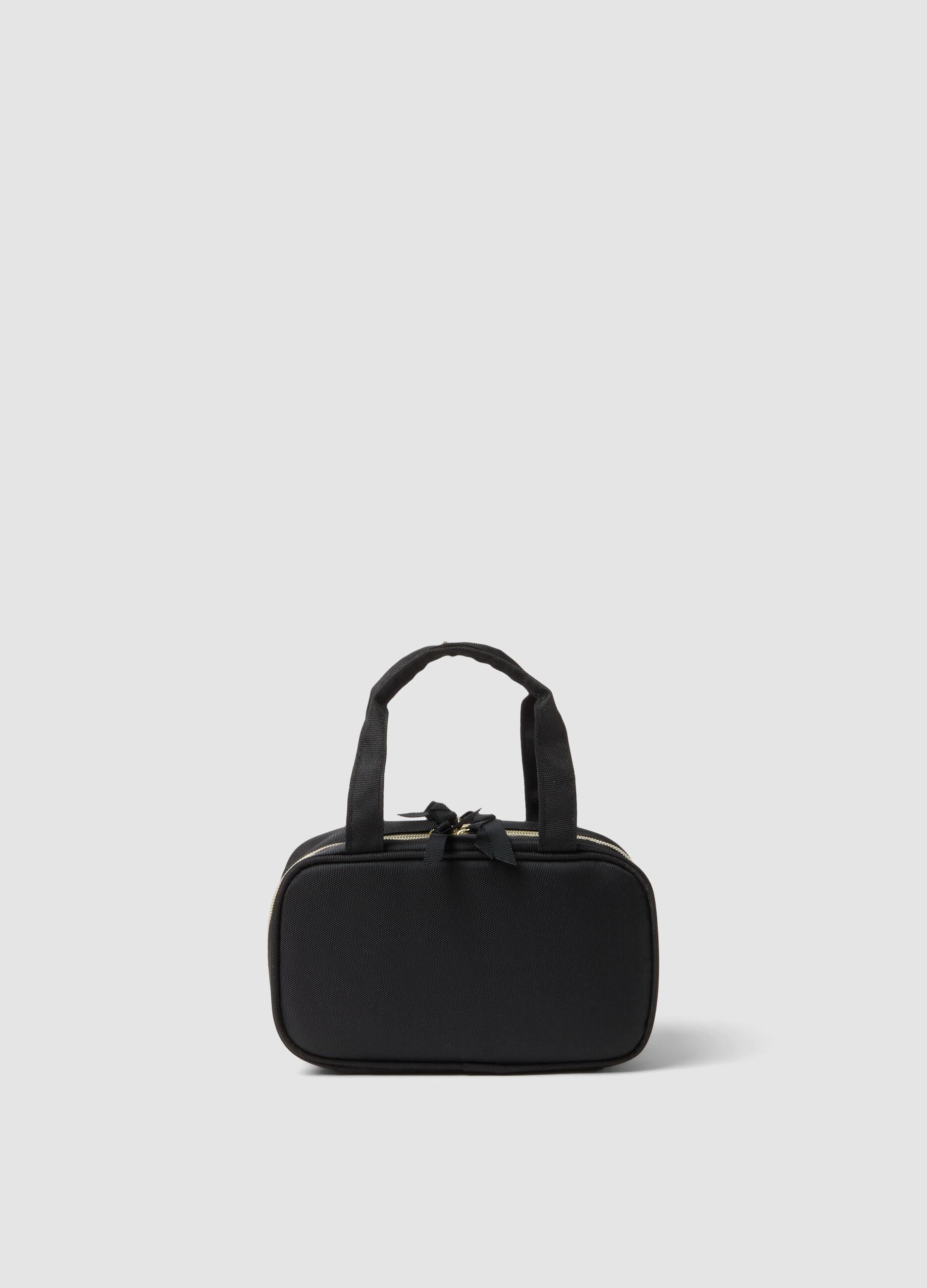 Black toiletry bag with double zip and handles