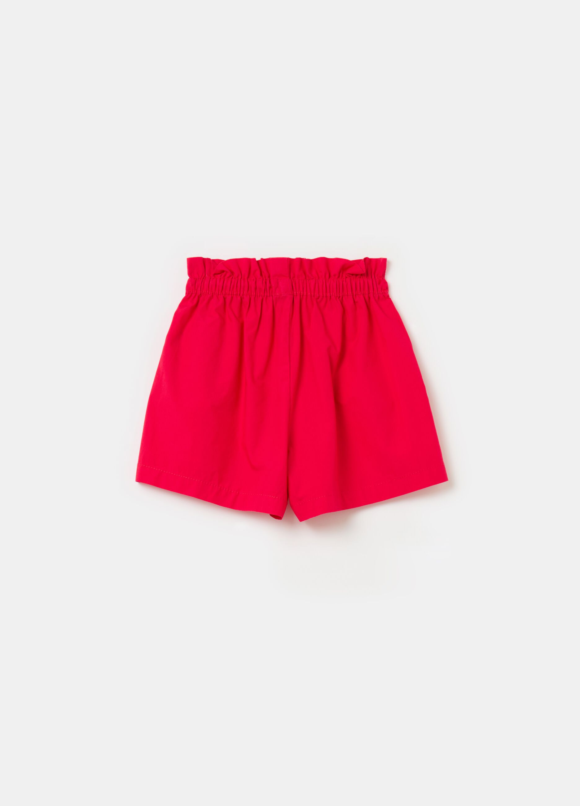 Cotton paper bag shorts with drawstring