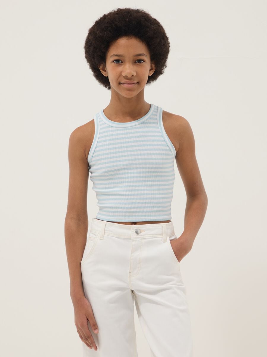 Girls&rsquo; multicolour striped fitted stretch-cotton vest top_0