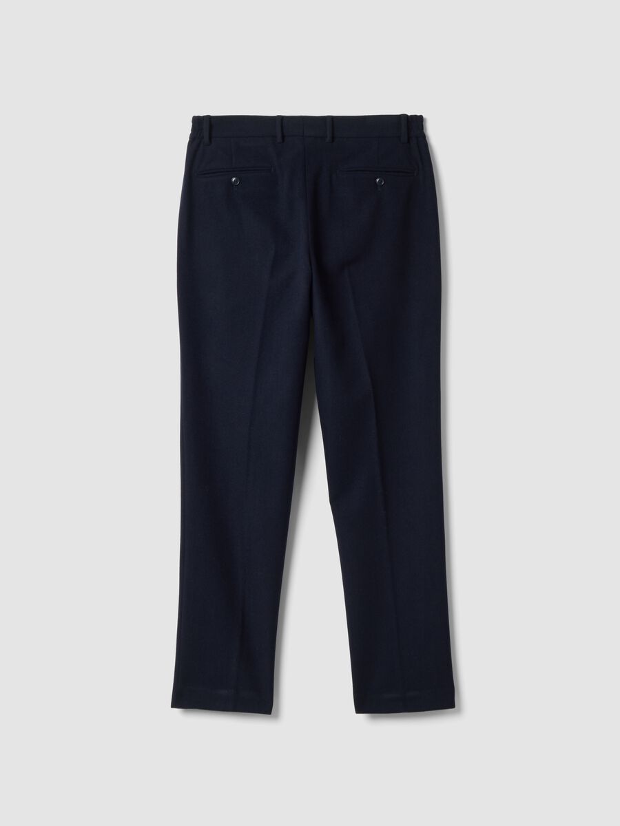 Navy blue formal carrot-fit trousers in wool and viscose blend_2