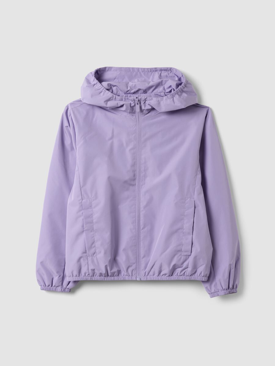 Purple hooded rain jacket with zip for girls_4