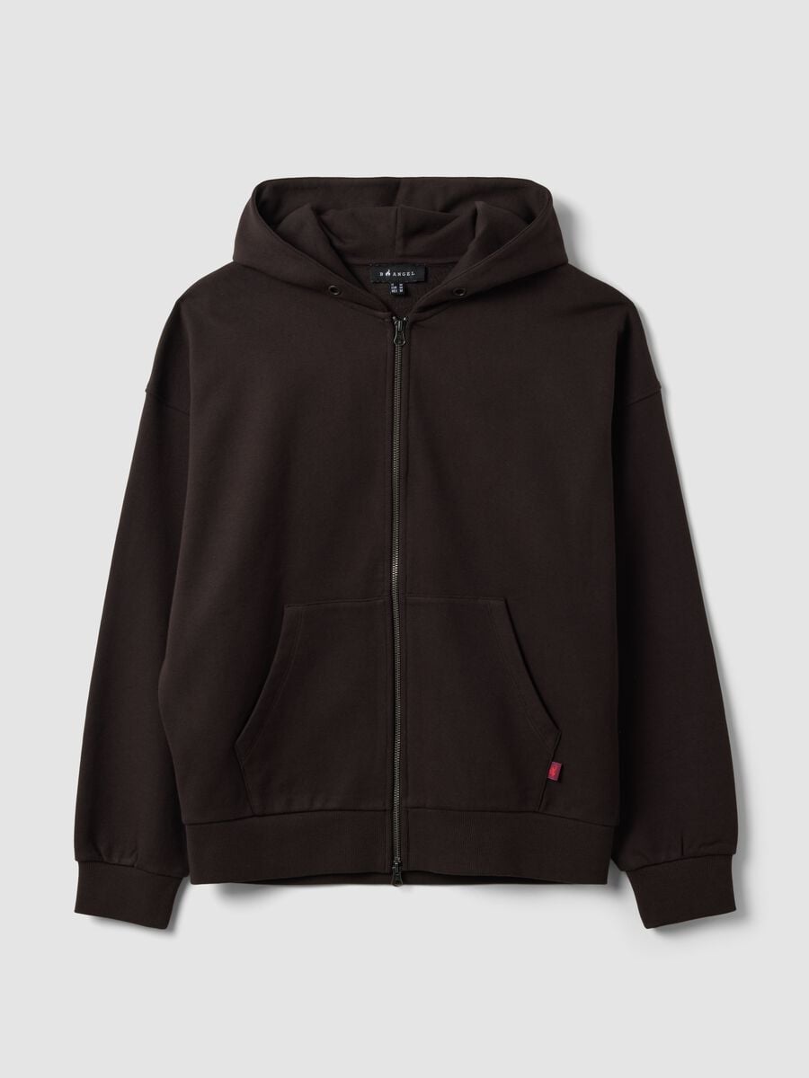 Brown cropped pure cotton hoodie with oversized fit_0