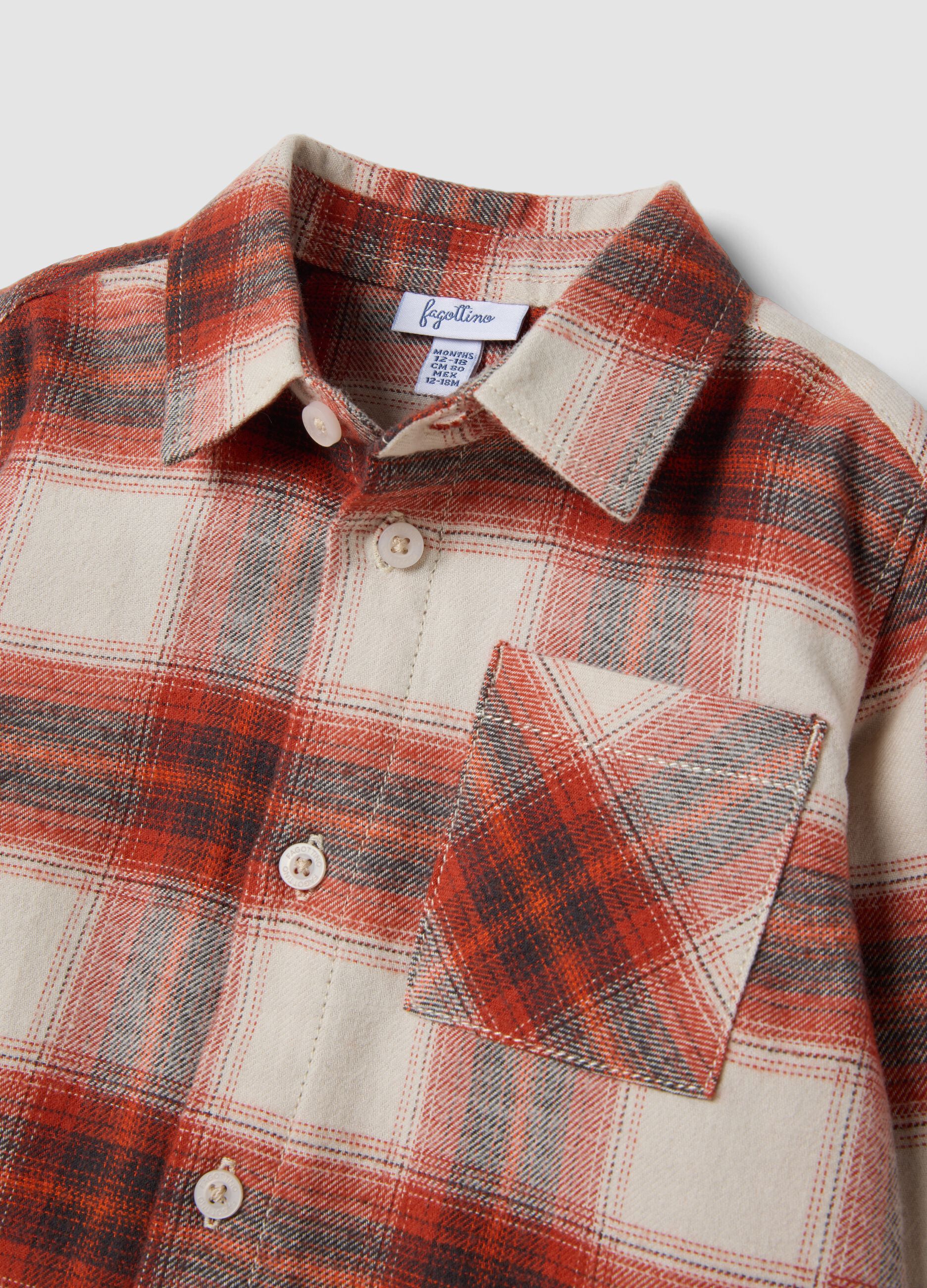 Camicia marrone e rossa a quadri in puro cotone