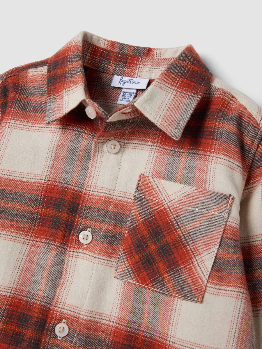 Camicia marrone e rossa a quadri in puro cotone_2