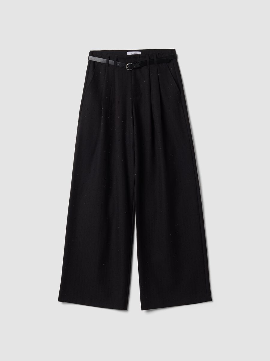 Pantaloni neri wide leg in viscosa elasticizzata_0