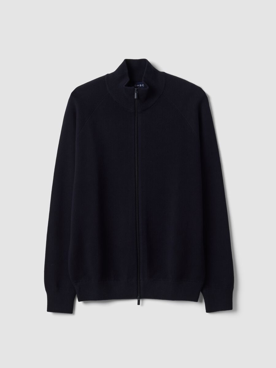 Blue cotton-blend cardigan with collar, regular fit_0