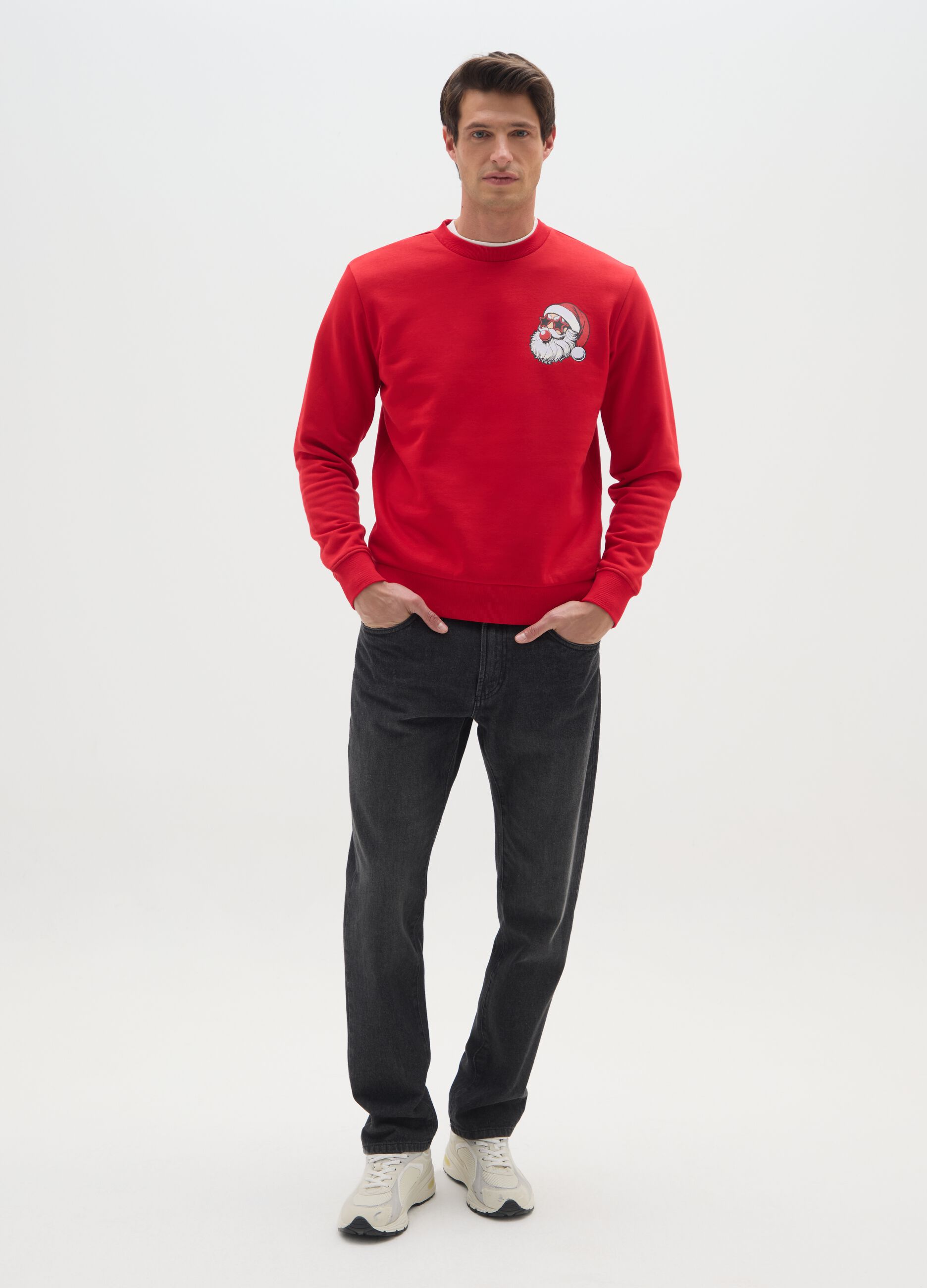 Red Christmas sweatshirt in cotton blend regular fit with print