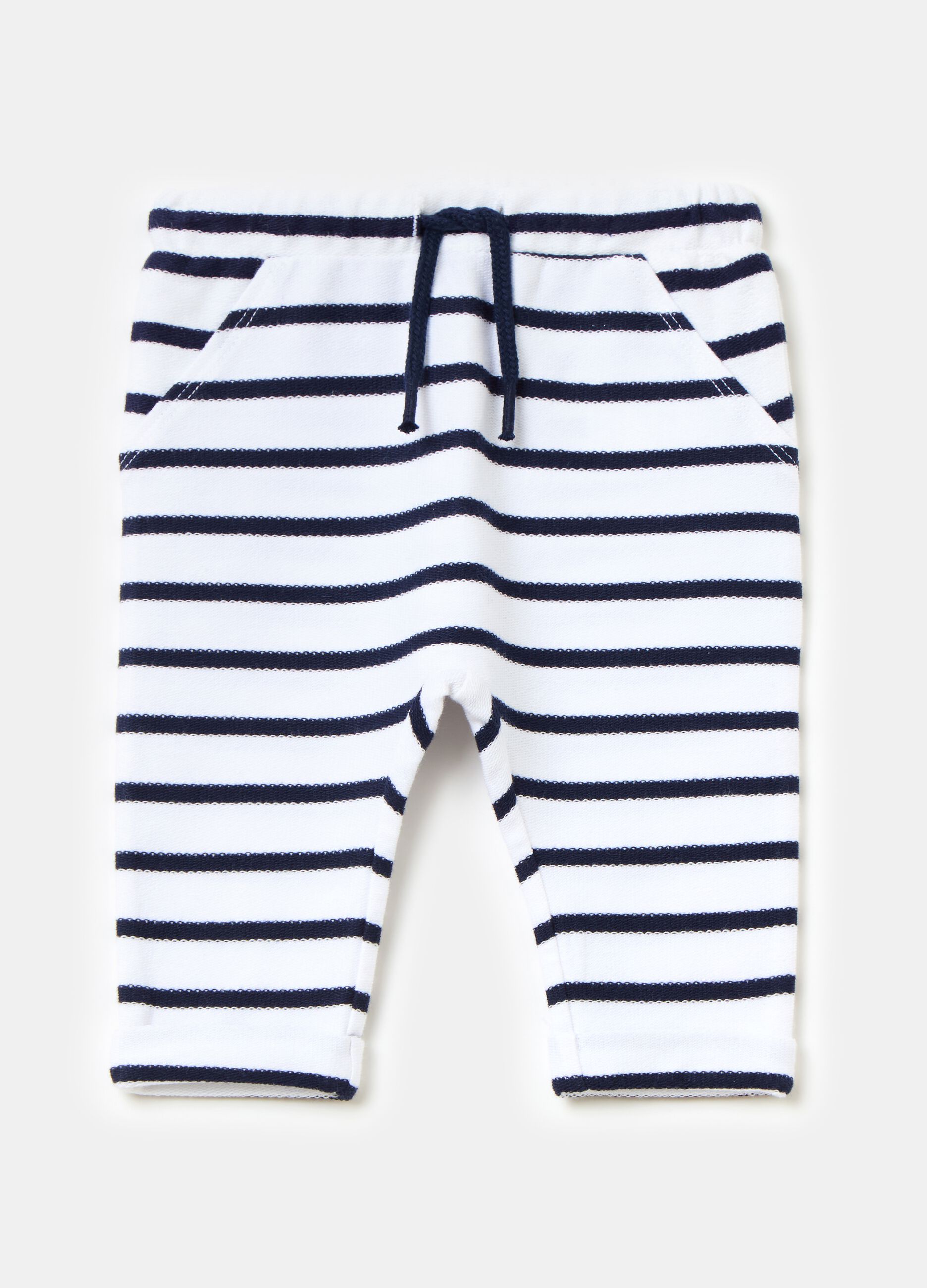 Striped organic cotton joggers with drawstring