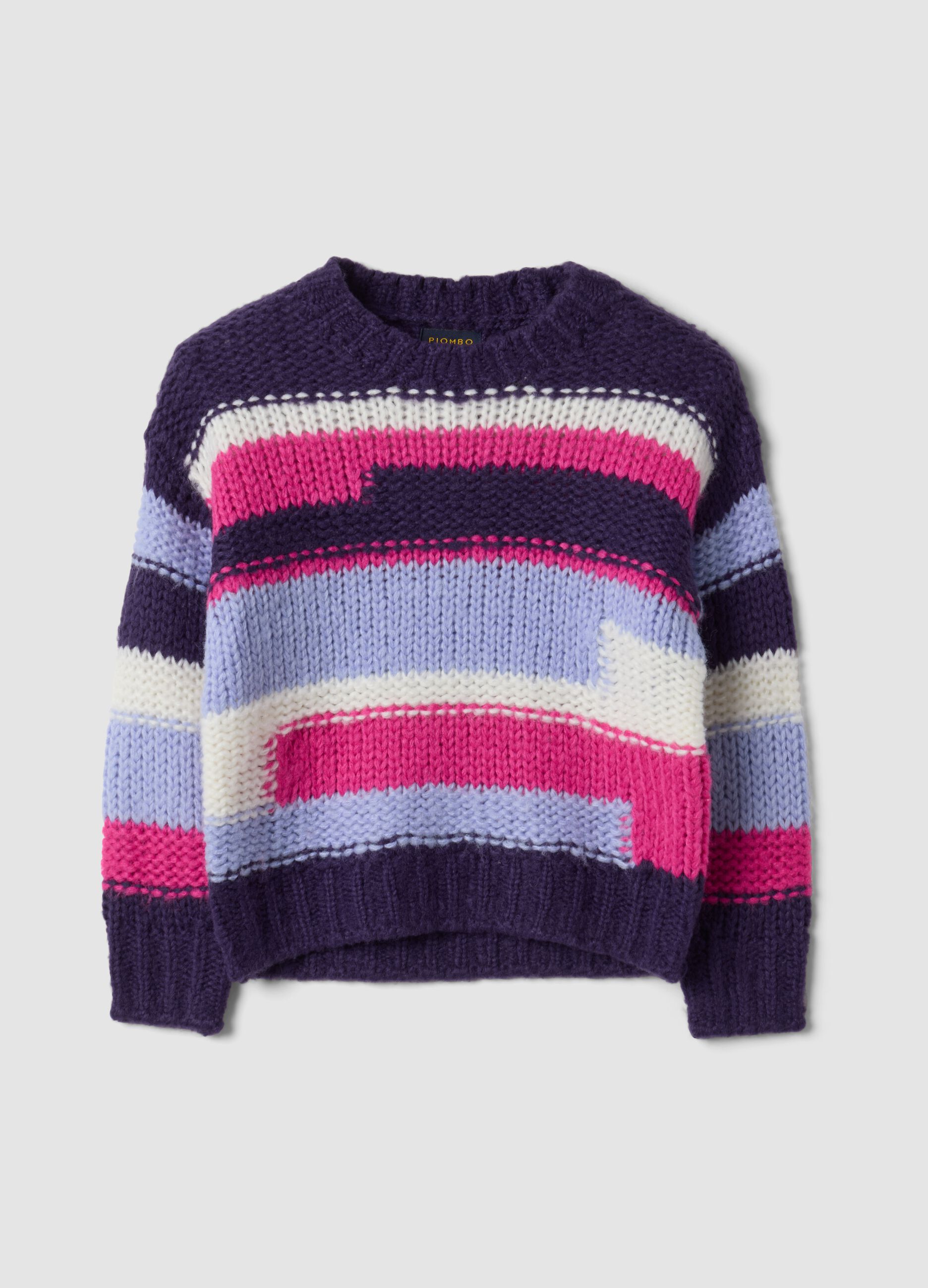 Maglia viola a righe girocollo regular fit
