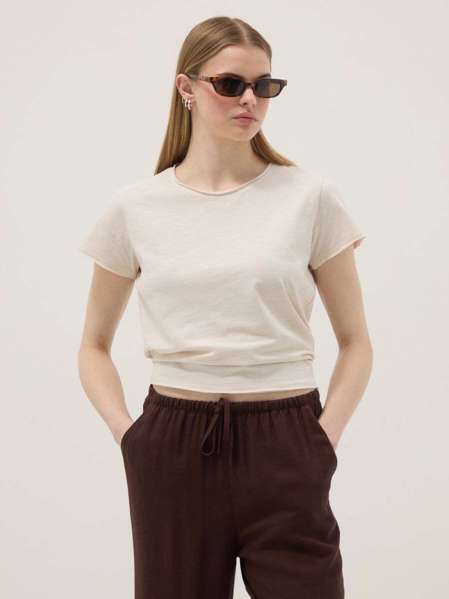 Beiges Kurzarm-T-Shirt aus reiner Baumwolle, Regular Fit_1