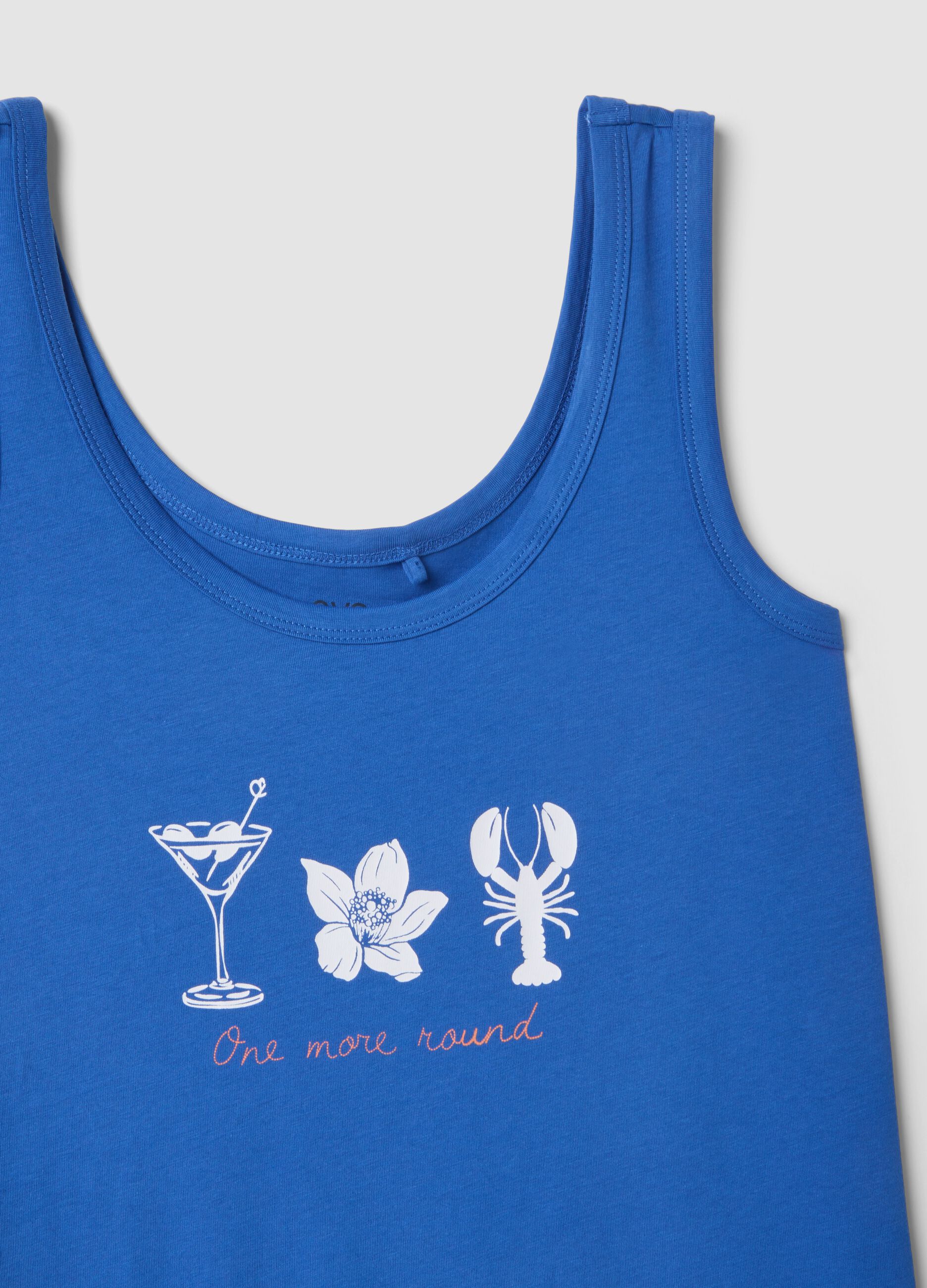 Sleeveless pure cotton blue nightdress with prints