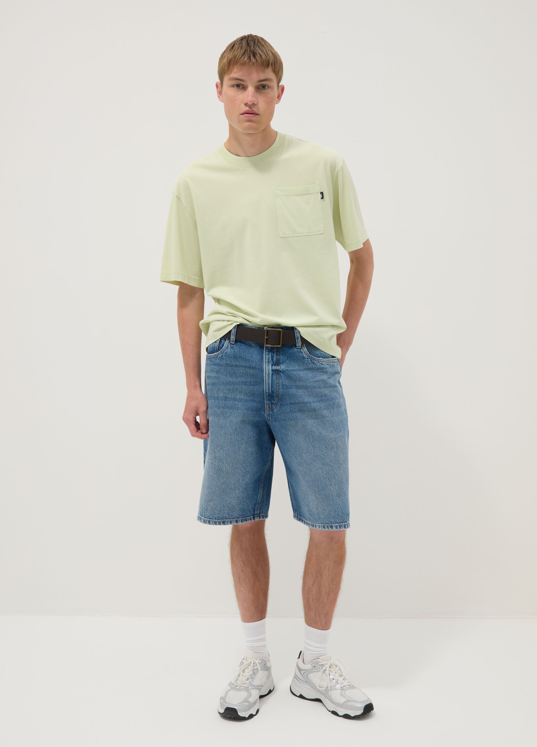 Green pure cotton T-shirt with chest pocket