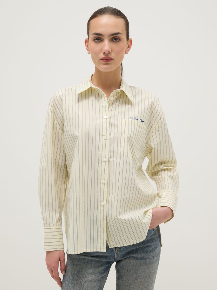 Regular fit yellow striped pure cotton shirt_0