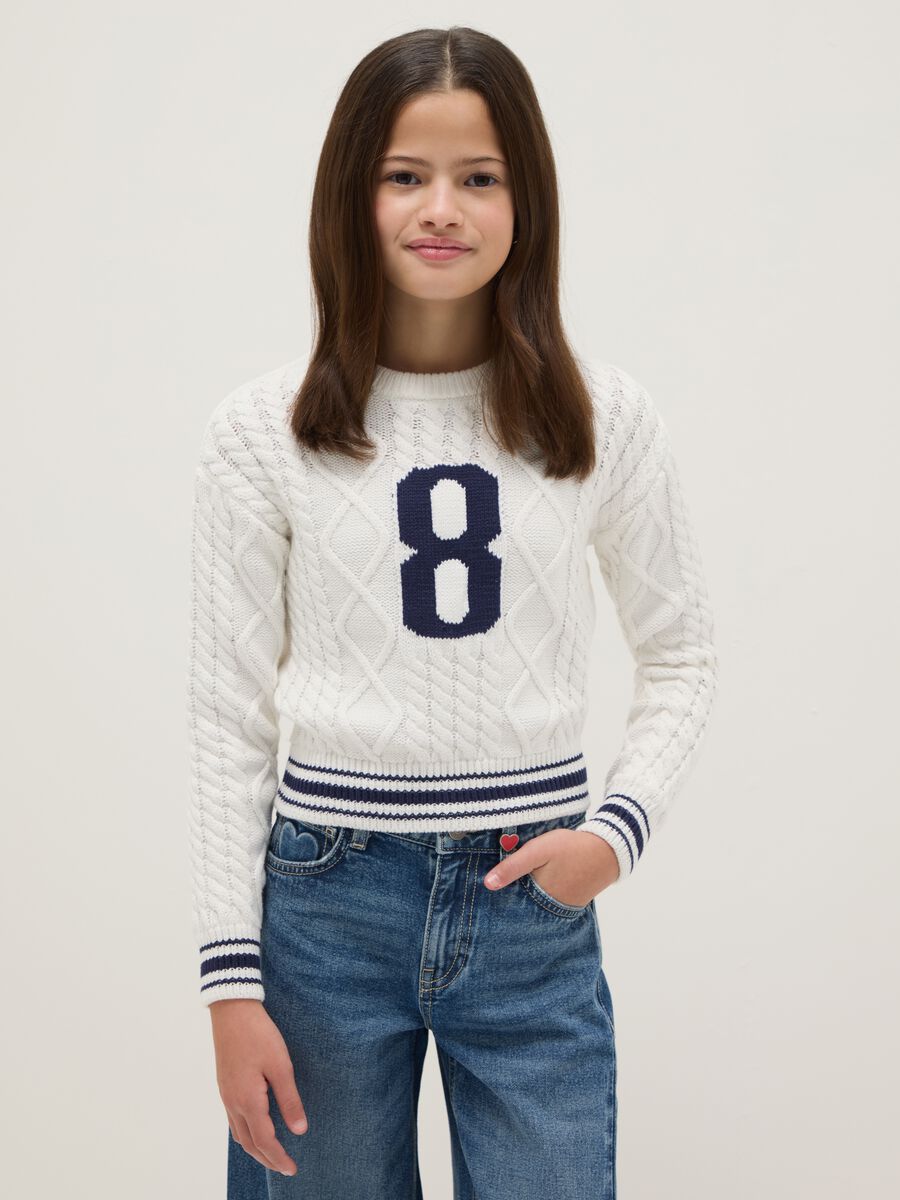 Girls' regular fit white pure cotton jumper with embroidery_0