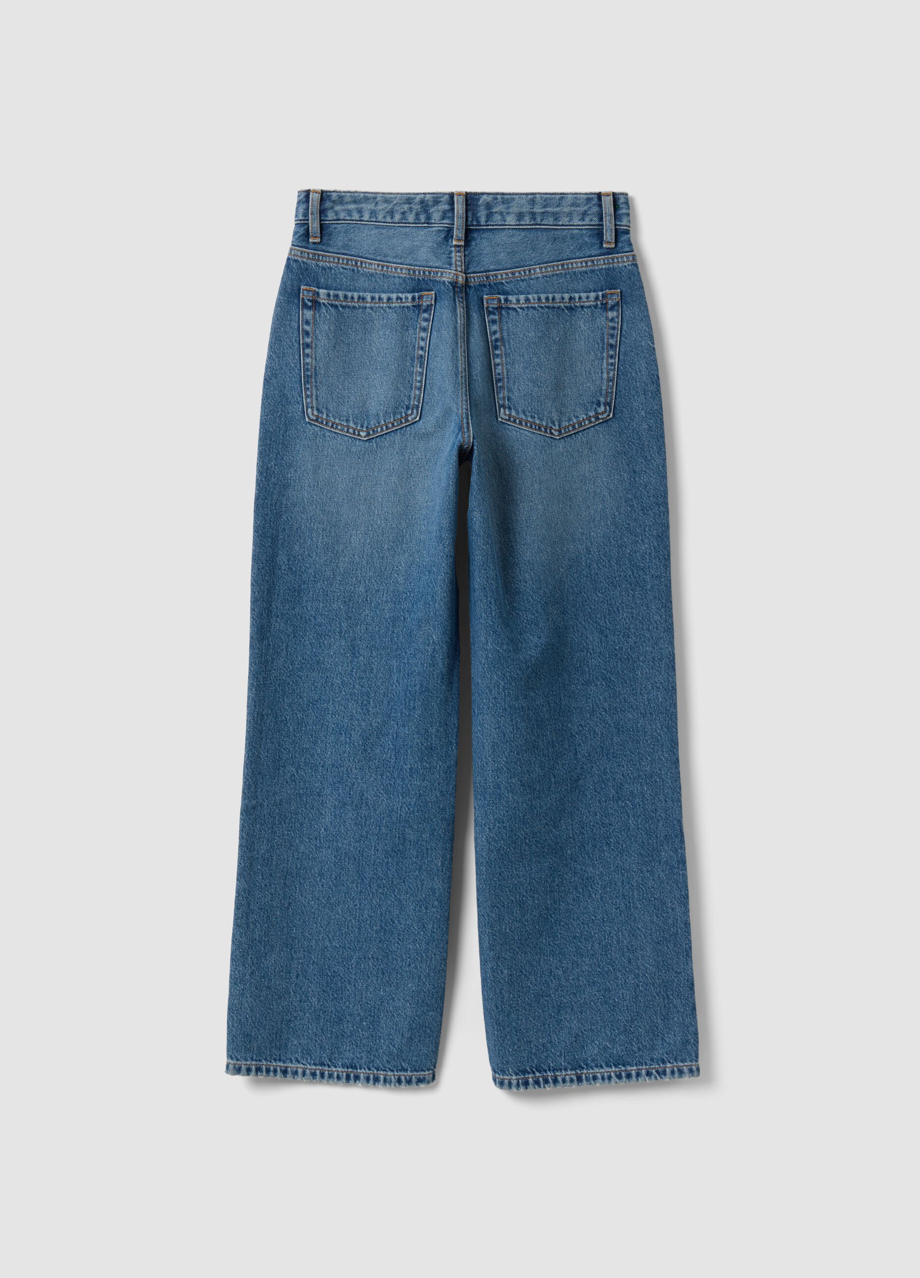 Blue denim pure cotton straight-fit jeans