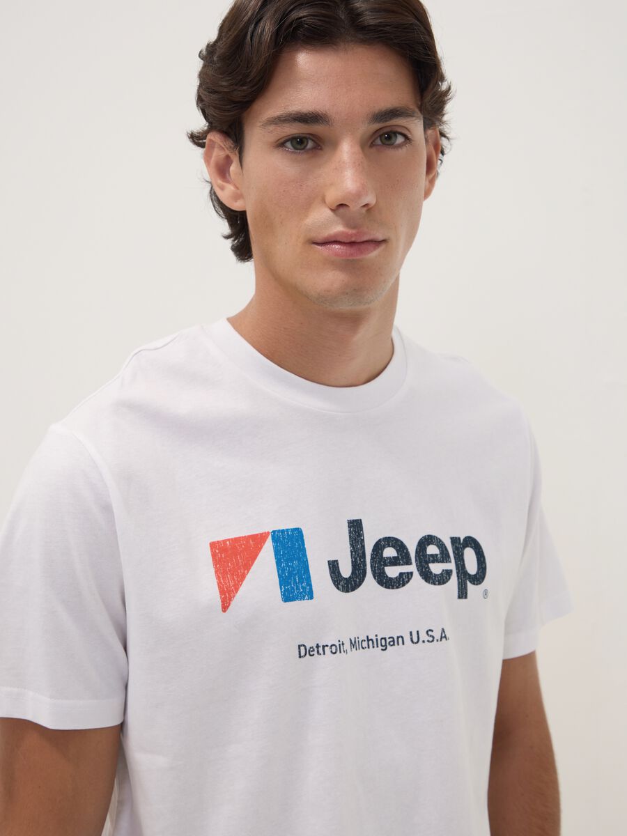 Wei&szlig;es Rundhals-T-Shirt aus reiner Baumwolle mit Jeep-Print_2