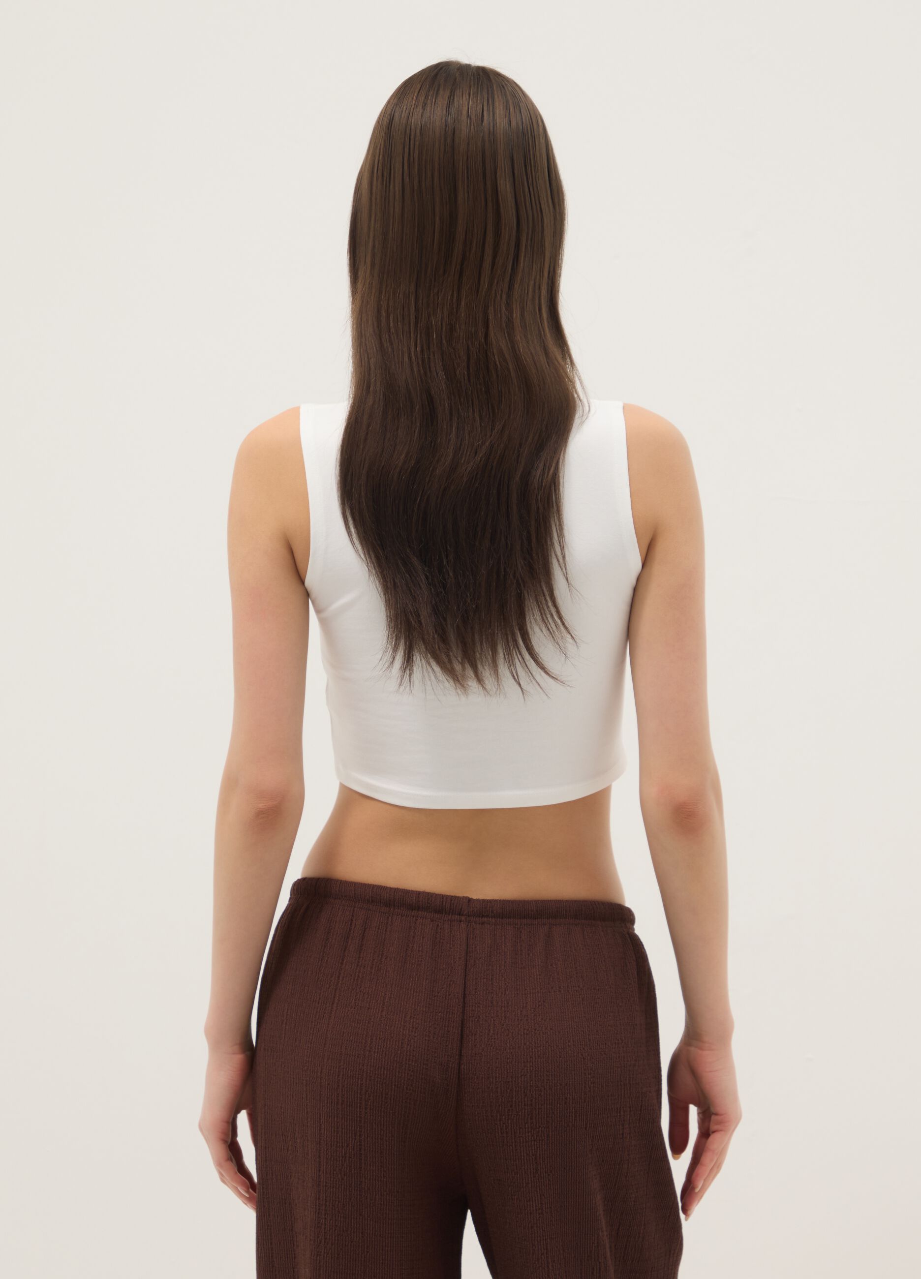 Wei&szlig;es Regular-Fit Tanktop aus elastischer Baumwolle mit Prints