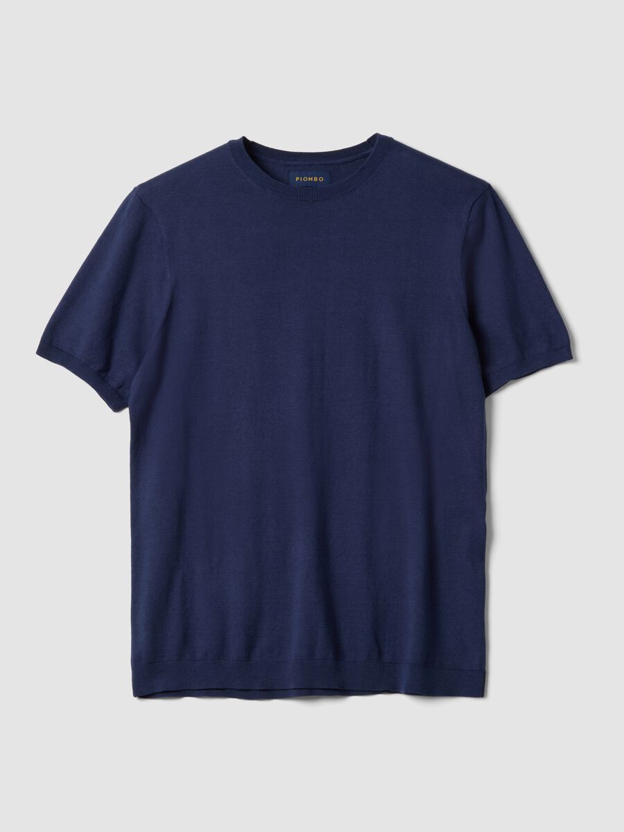 Short sleeve cotton, linen and silk blend blue regular fit T-shirt_4