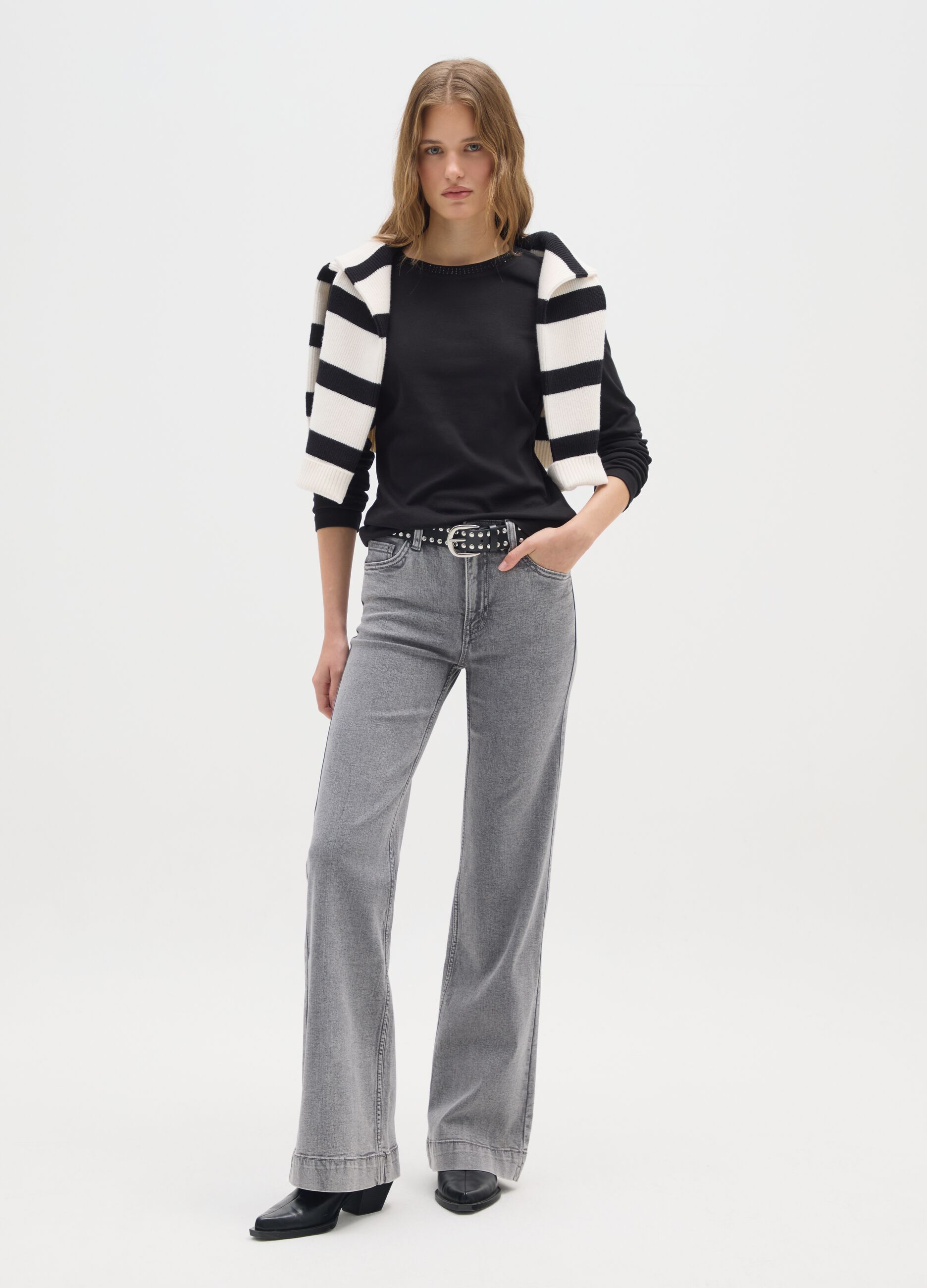 Grey Cotton Blend Bootcut Jeans