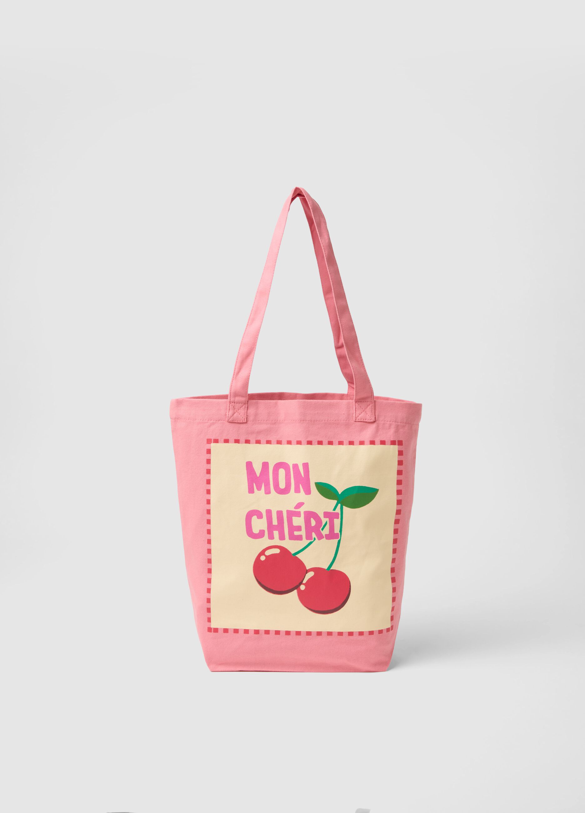 Pink pure cotton bag with cherry print