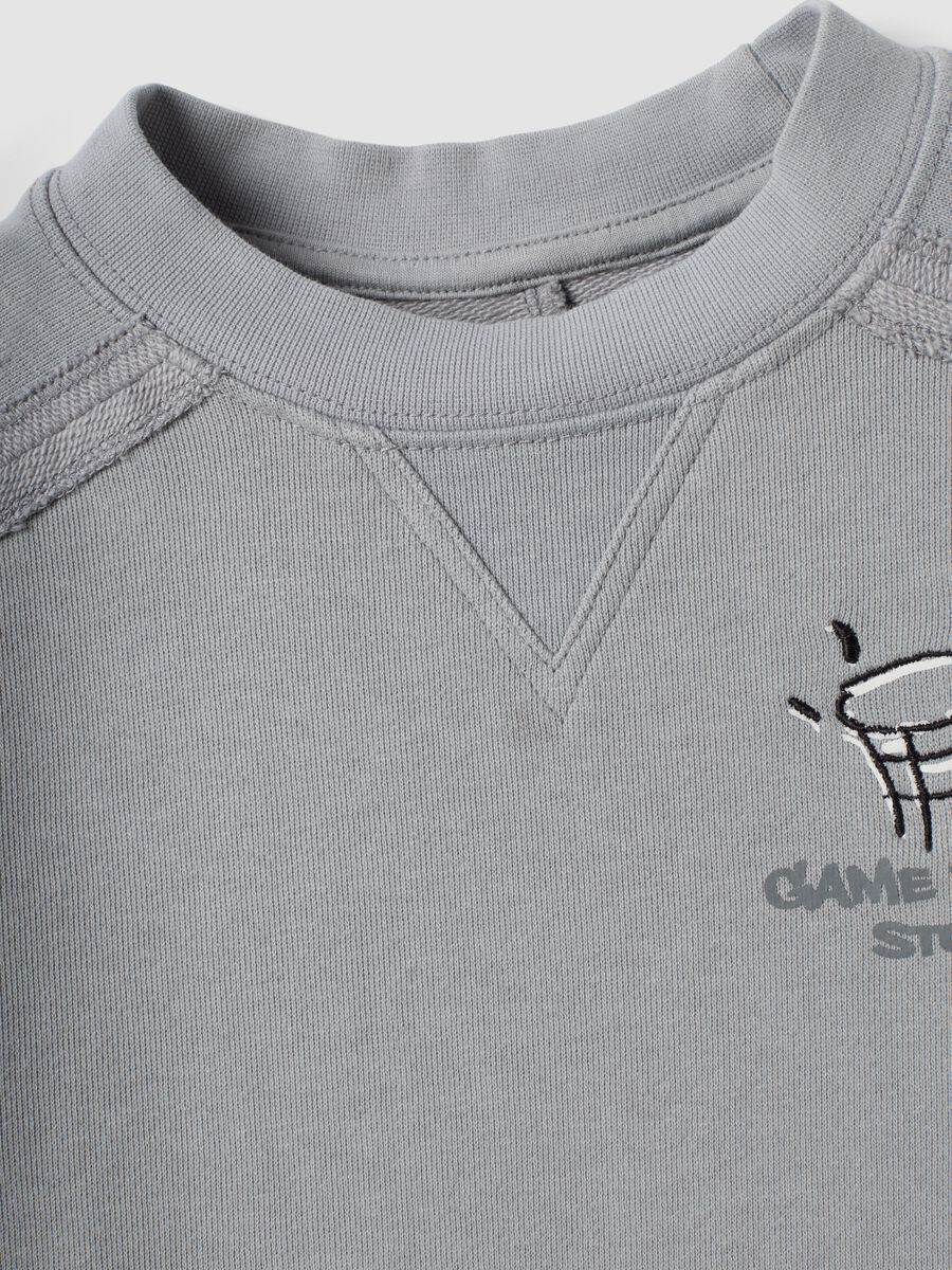 Grey cotton-blend crew-neck sweatshirt with print for boys, oversized fit_2