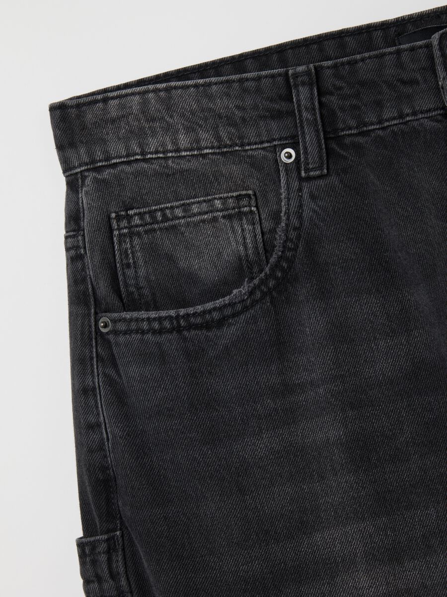 Black pure cotton baggy jeans with cargo pockets_5