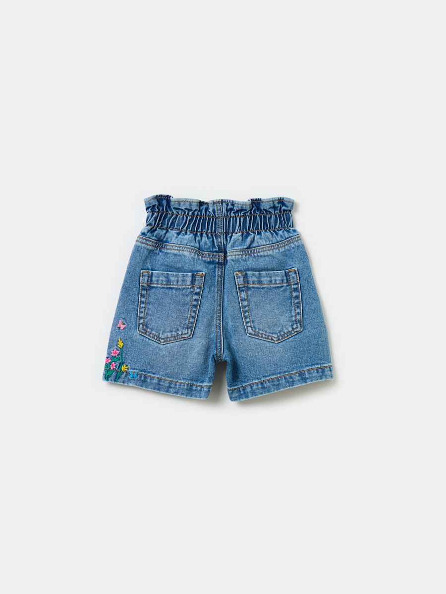 Paper bag shorts in denim with embroidery_1