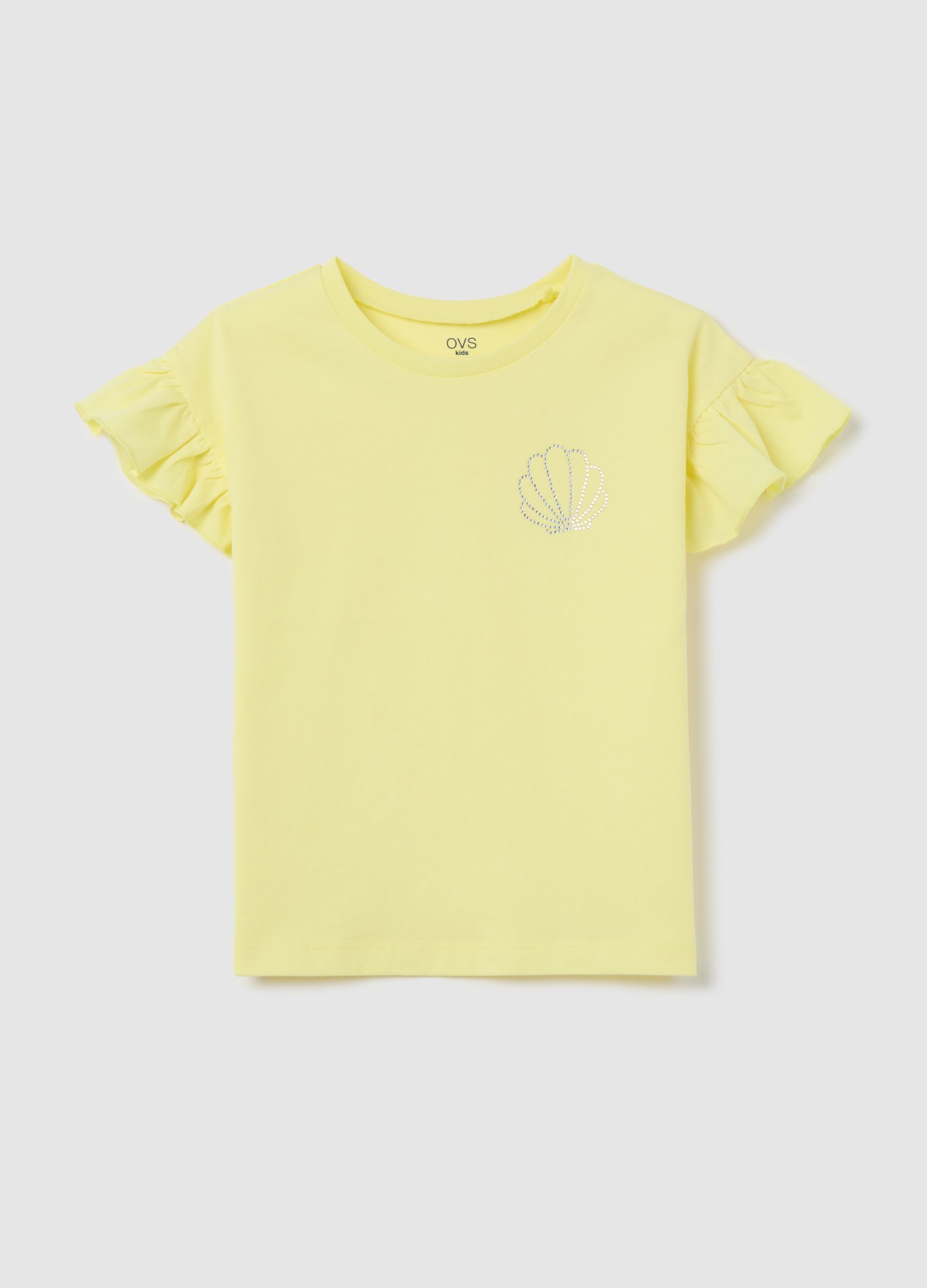 Yellow T-shirt in cotton with diamant&eacute;s