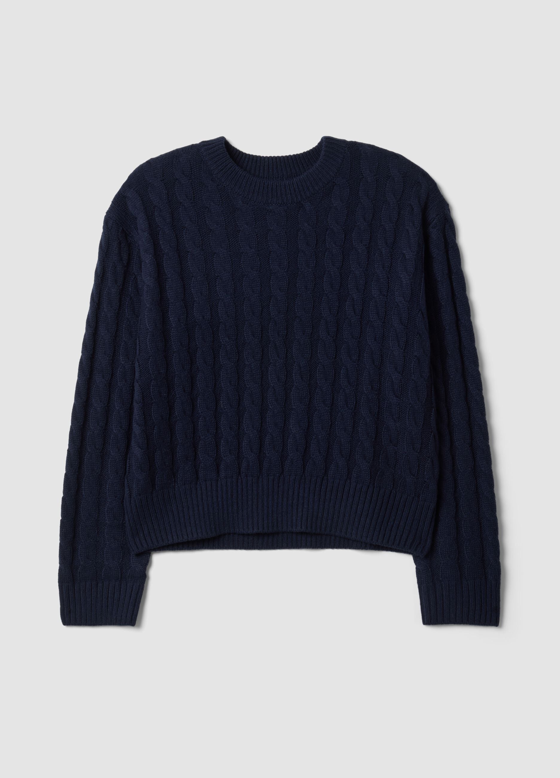 Maglia blu in misto lana a trecce con girocollo over fit