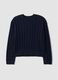 Maglia blu in misto lana a trecce con girocollo over fit_0