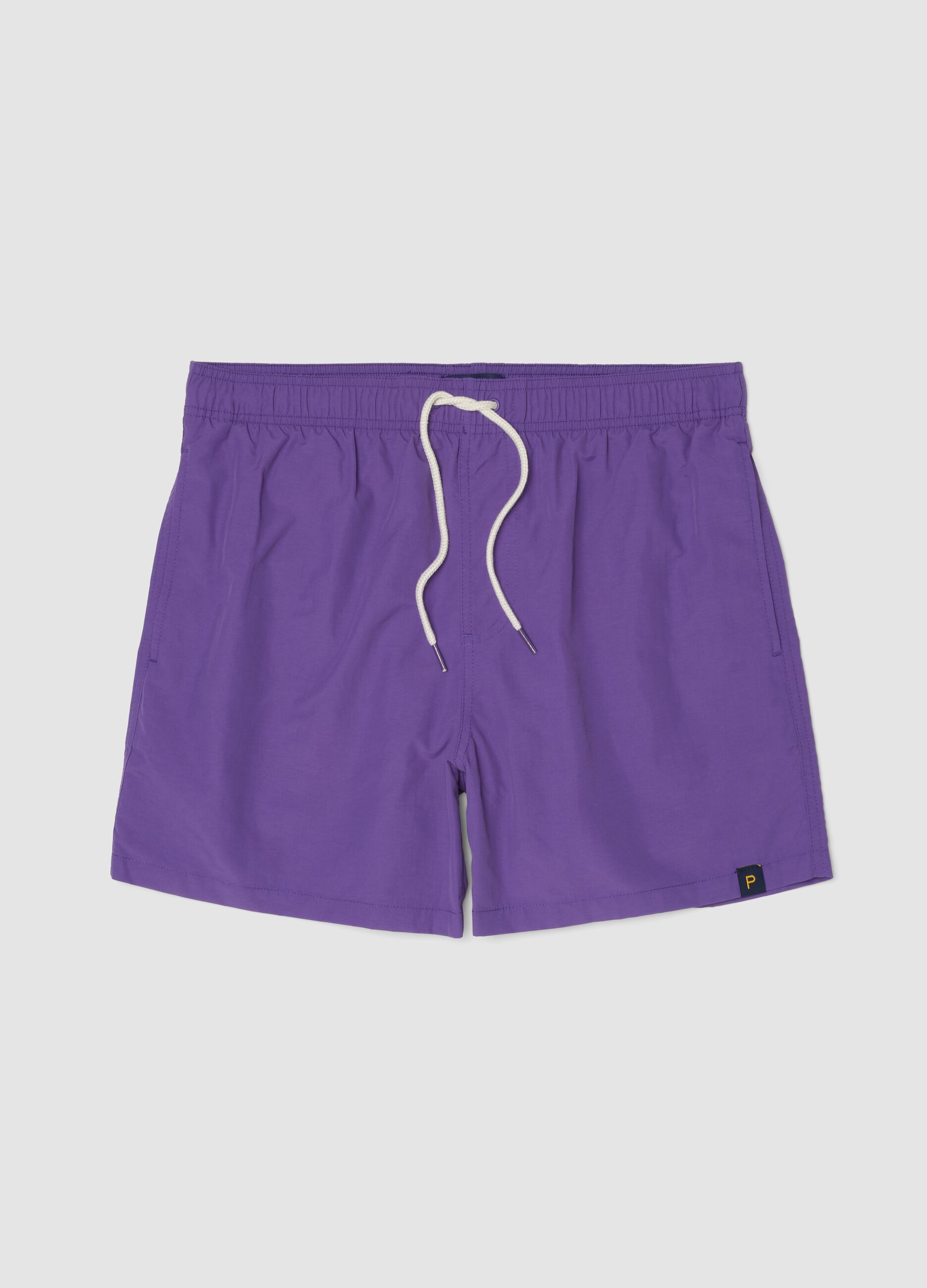 B&oacute;xer de ba&ntilde;o violeta con cintura el&aacute;stica y cord&oacute;n