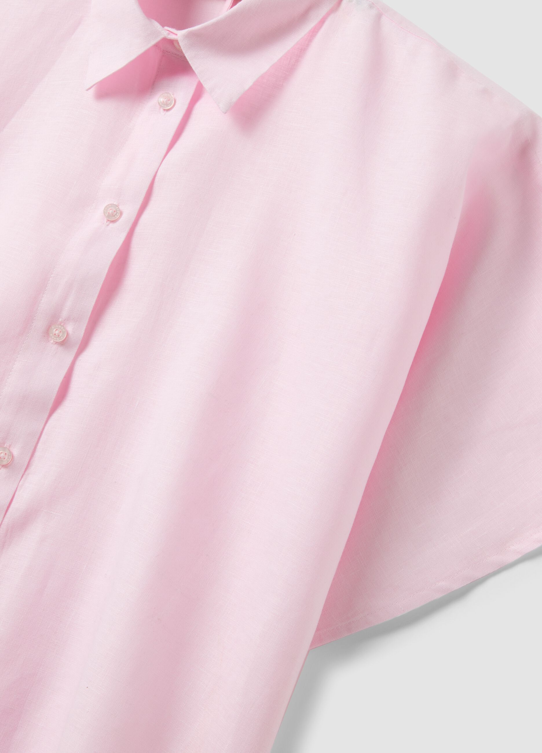 Rosa Regular-Fit-Hemd aus reinem Leinen