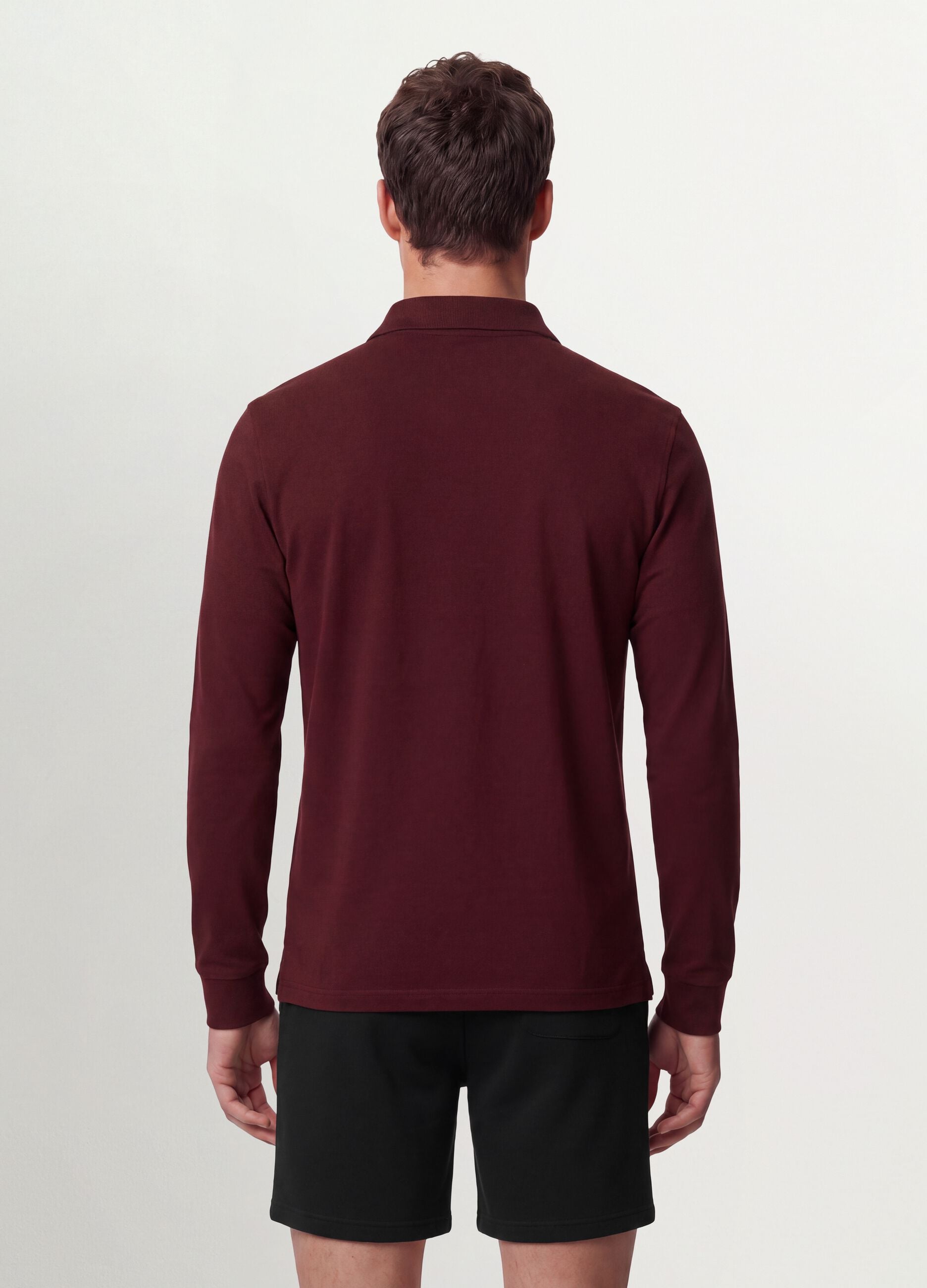 Men&rsquo;s red long-sleeve organic cotton piqu&eacute; polo shirt, regular fit